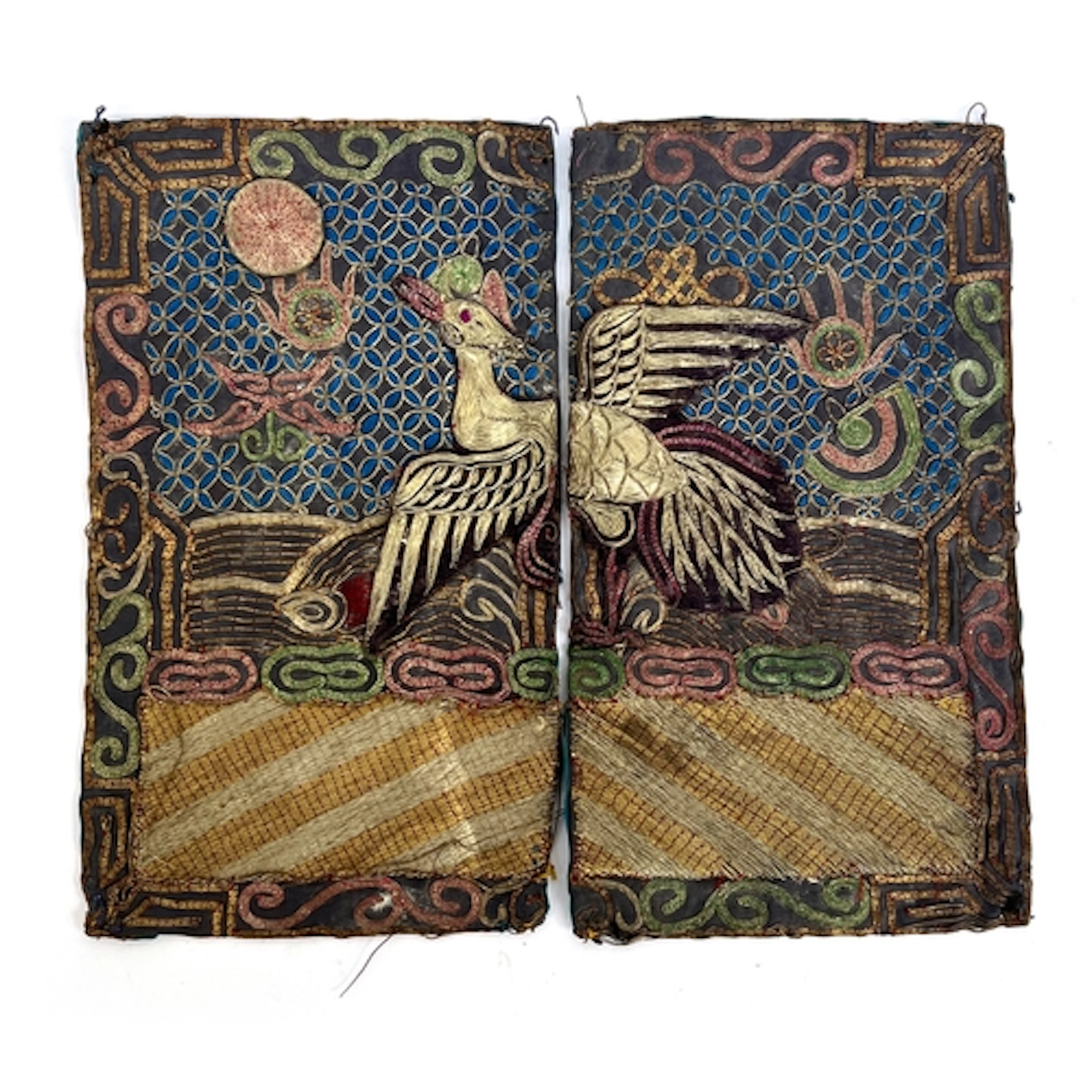 A 19th century Chinese rank badge, in two halves from the fr...