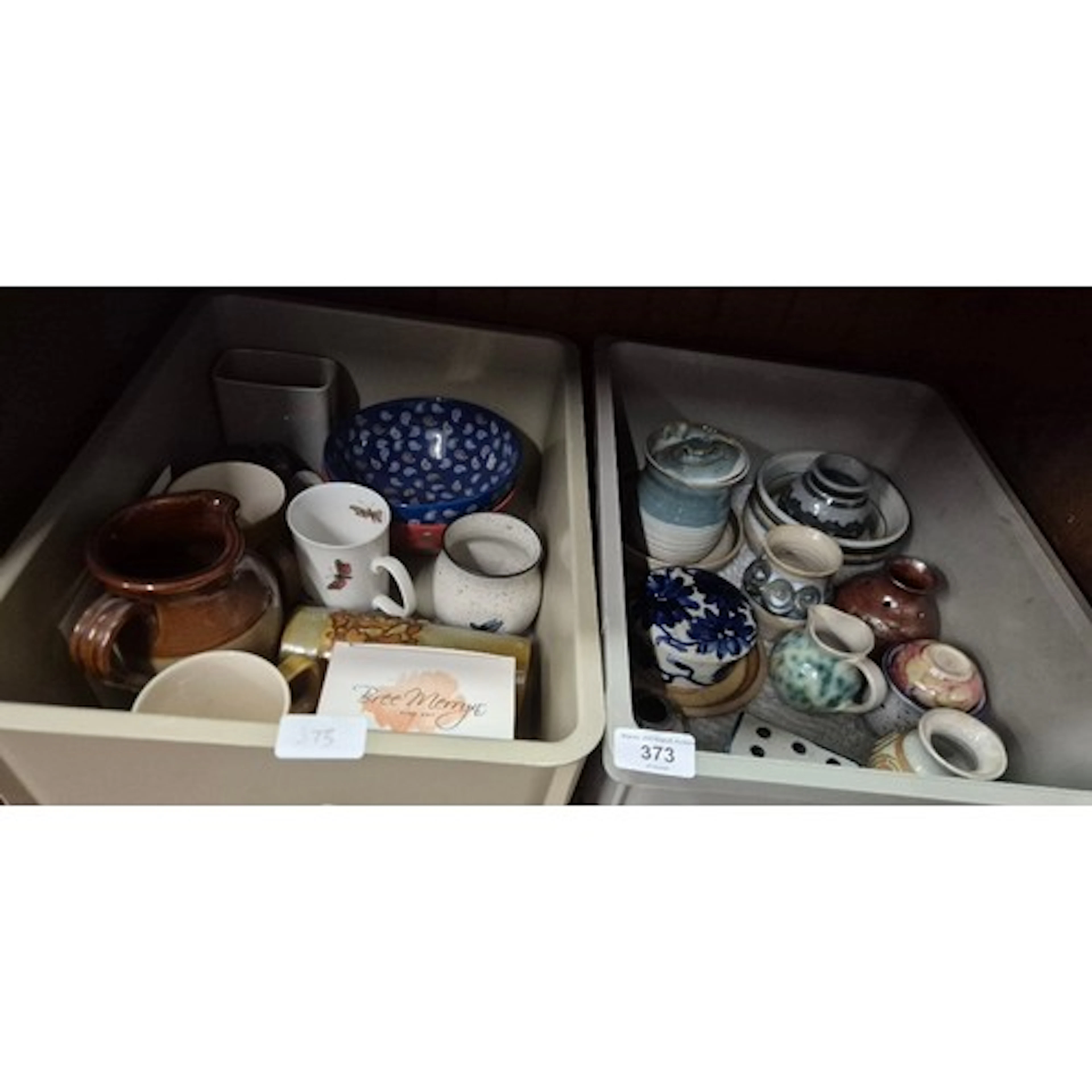 2 boxes of ceramics to include studio pottery and a boxed Br...