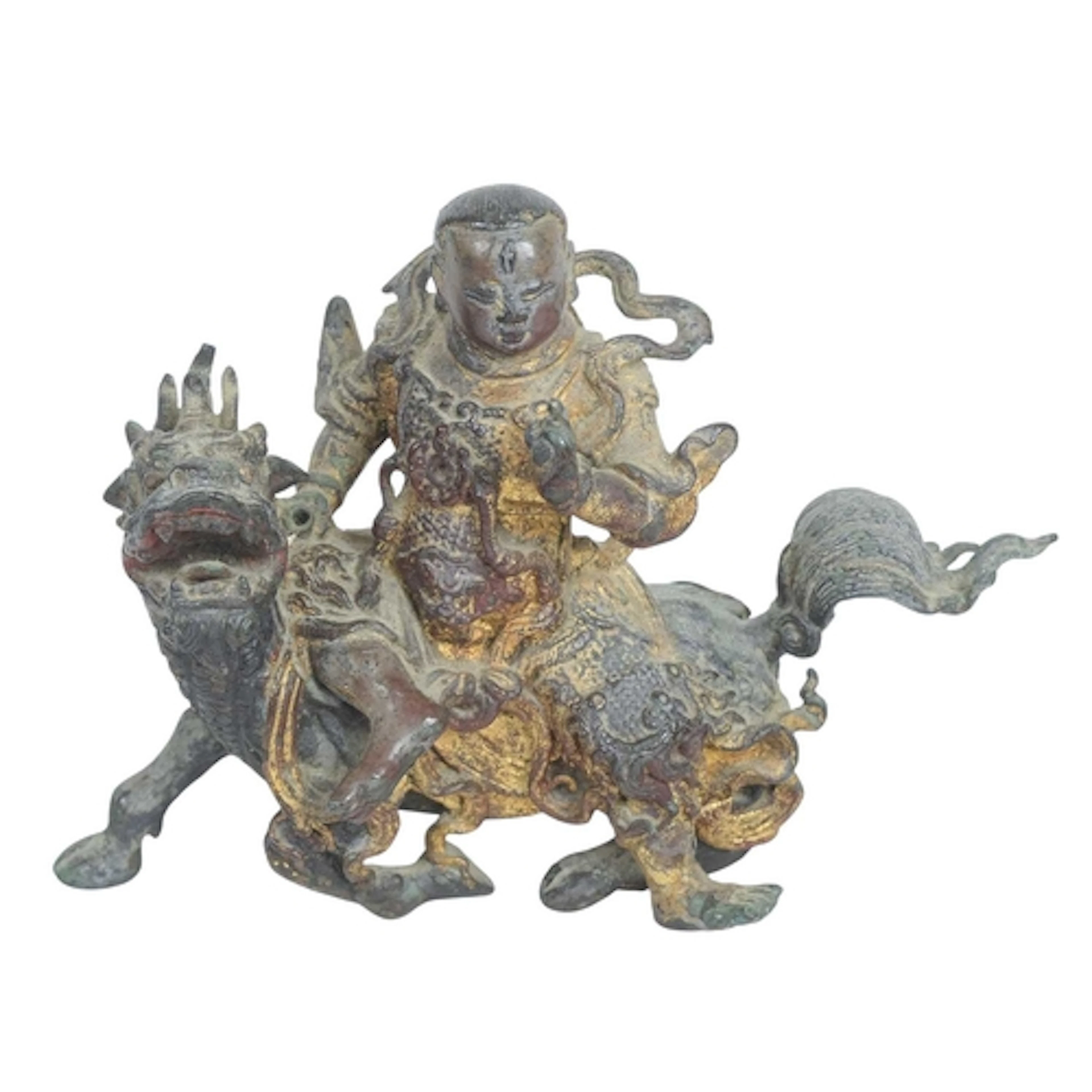 A Chinese cast group of a figure on a qilin. Qing, 19th cent...