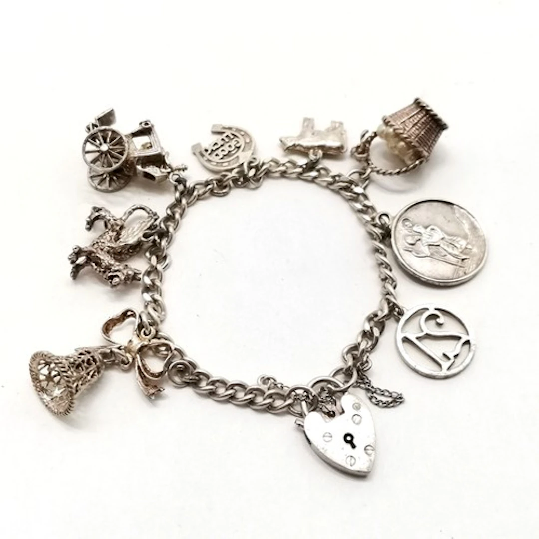 Georg Jensen silver charm bracelet with charms inc dragon, s...
