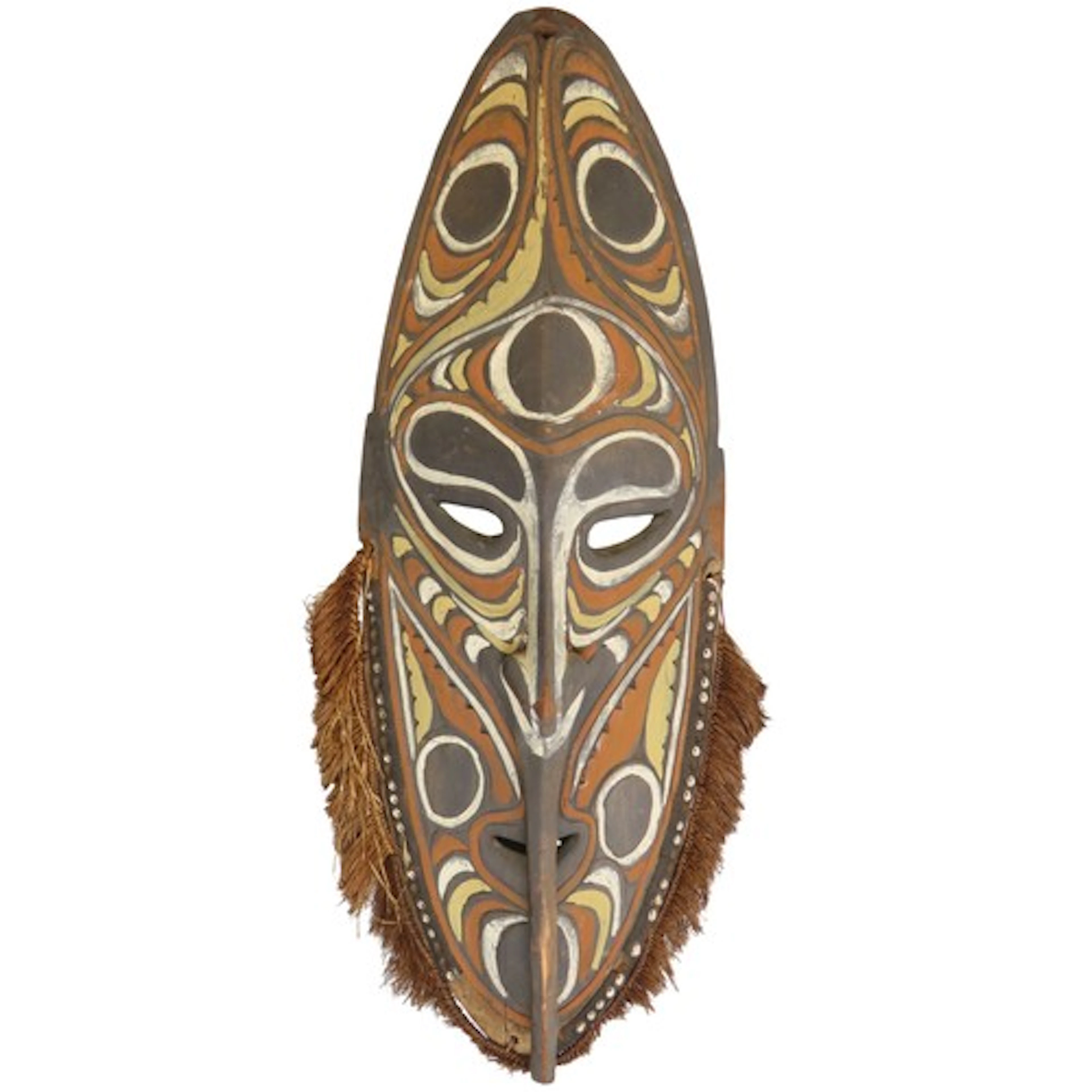 A PAPUA NEW GUINEA Sepik River carved wooden mask with pigme...