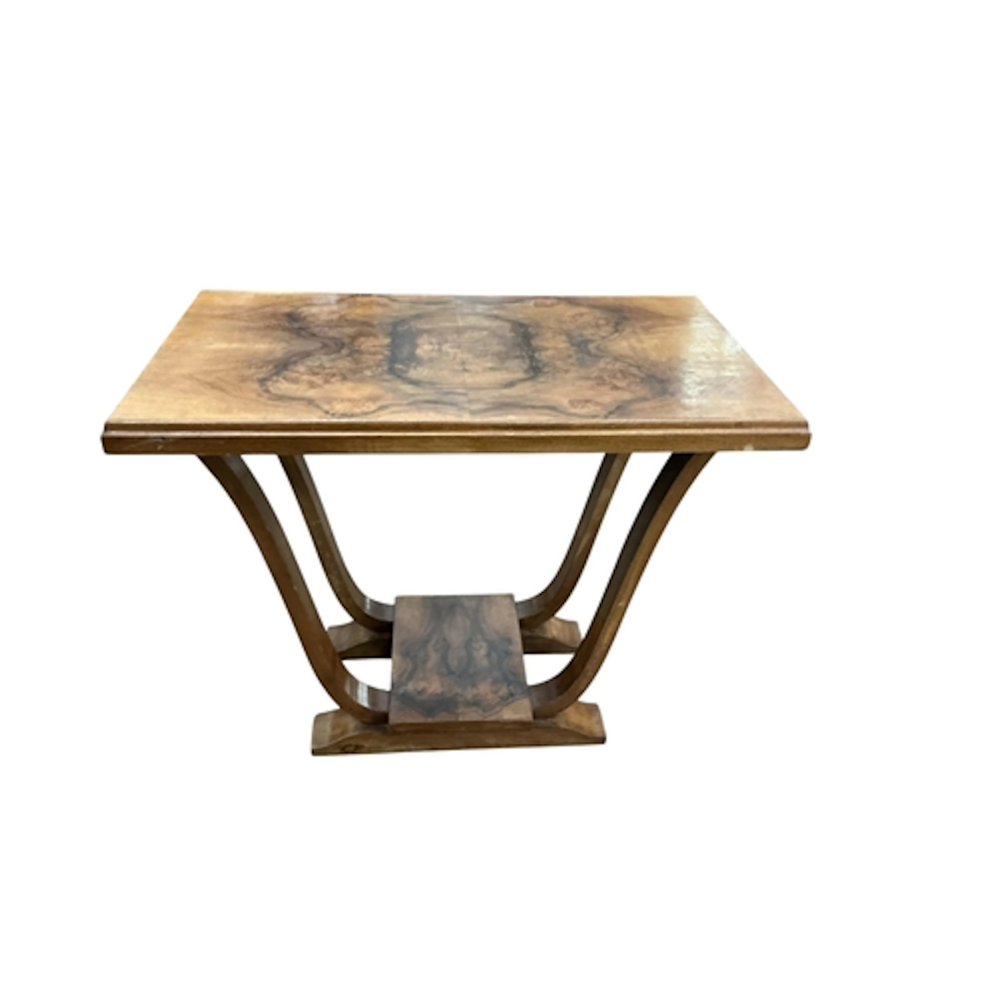 Art Deco figured Walnut table, width 79cm, depth 47cm, heigh...