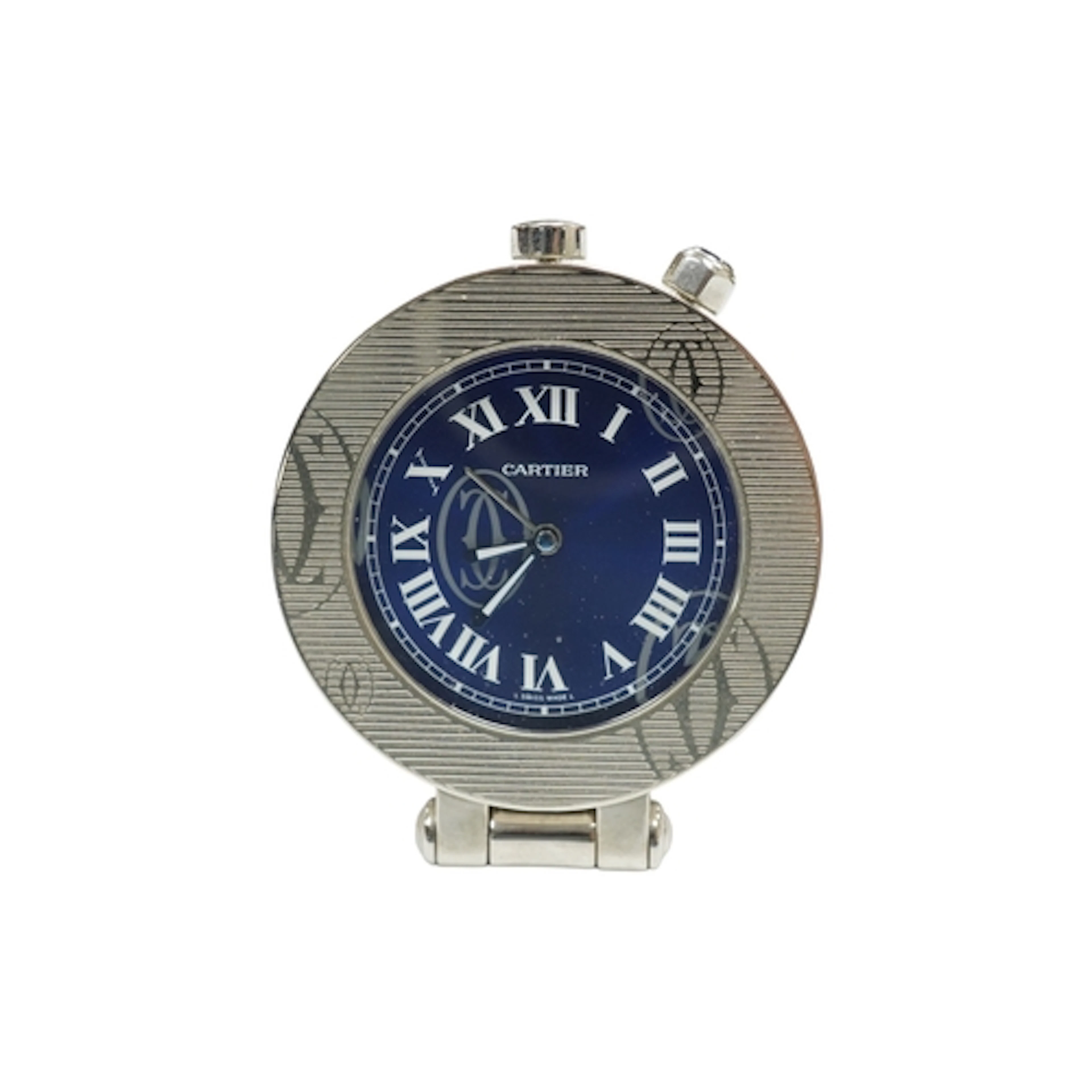 A boxed Cartier Pasha steel quartz travelling alarm clock. 2...