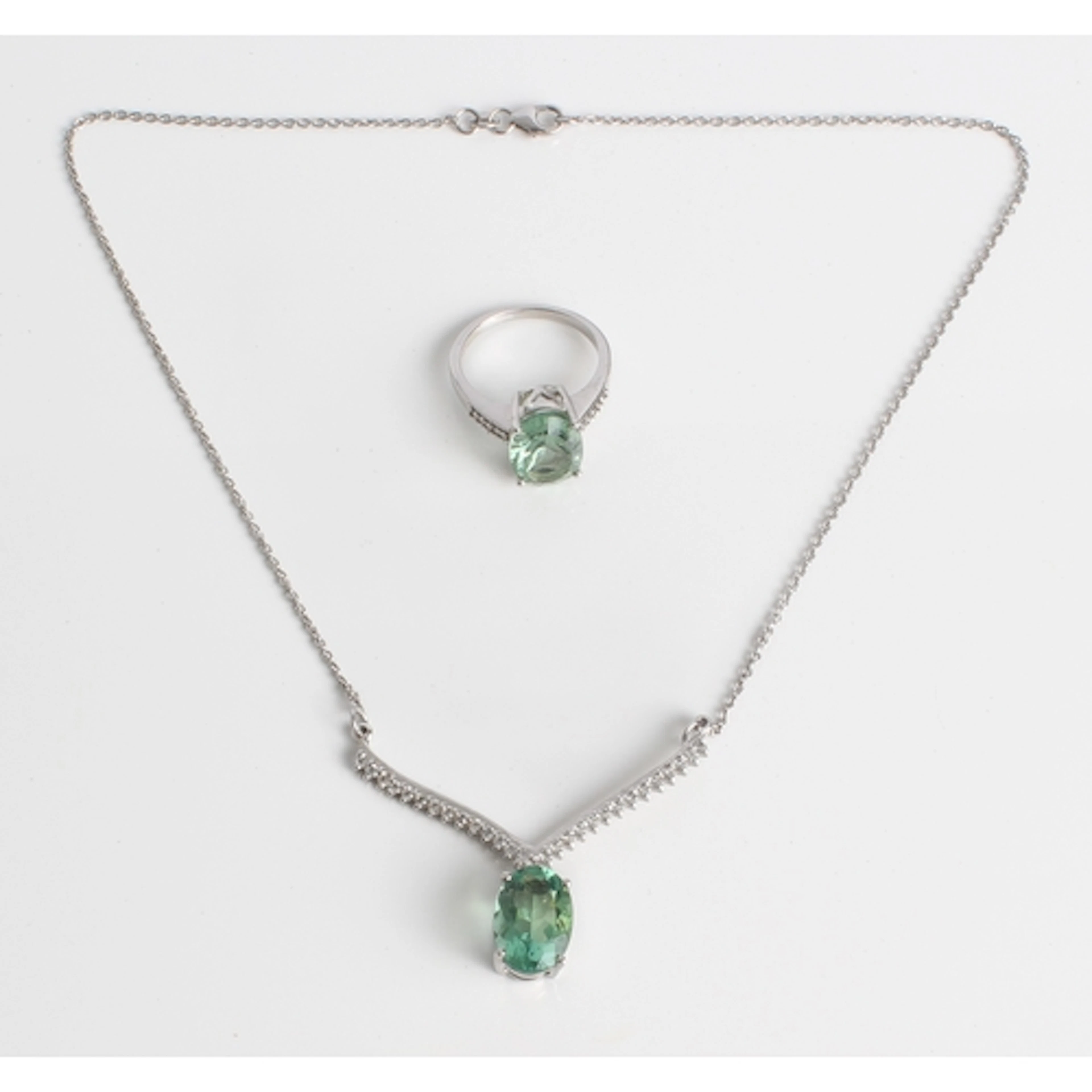 A sterling silver, Tucson green fluorite and white topaz nec...