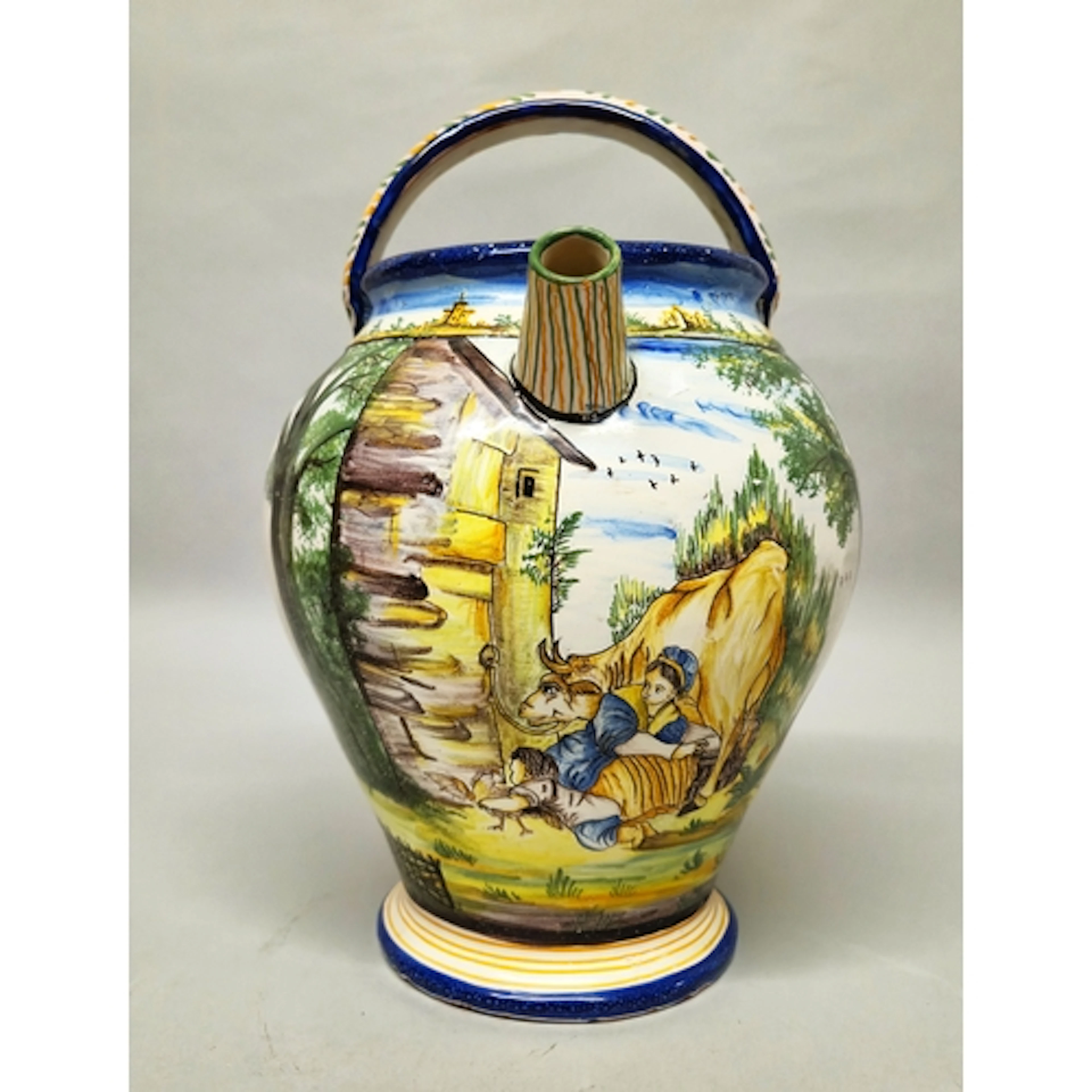 Italian majolica pottery wine vessel with spout, 20th centur...