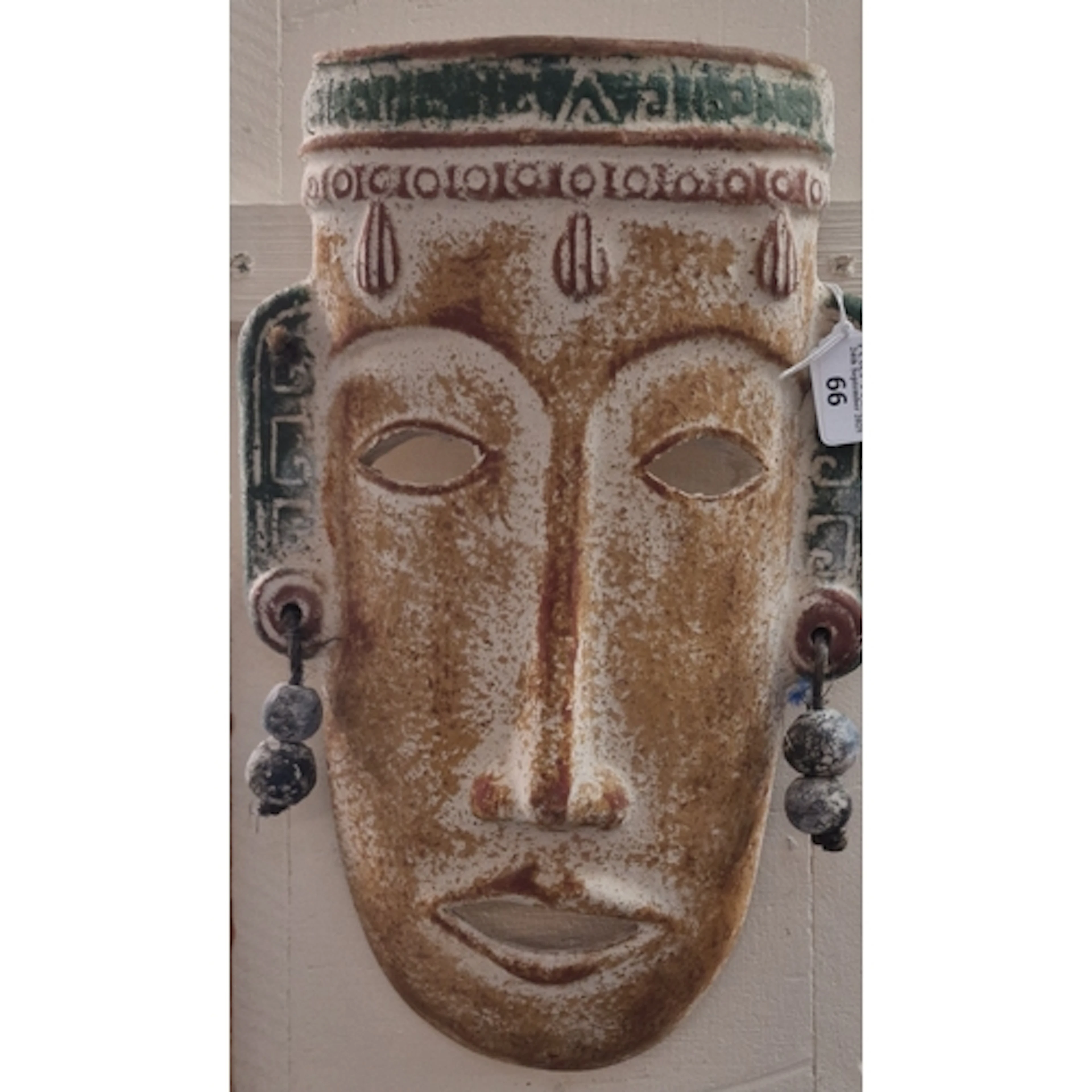 African ceramic Tribal mask, with beaded earrings. (B.P. 21%...