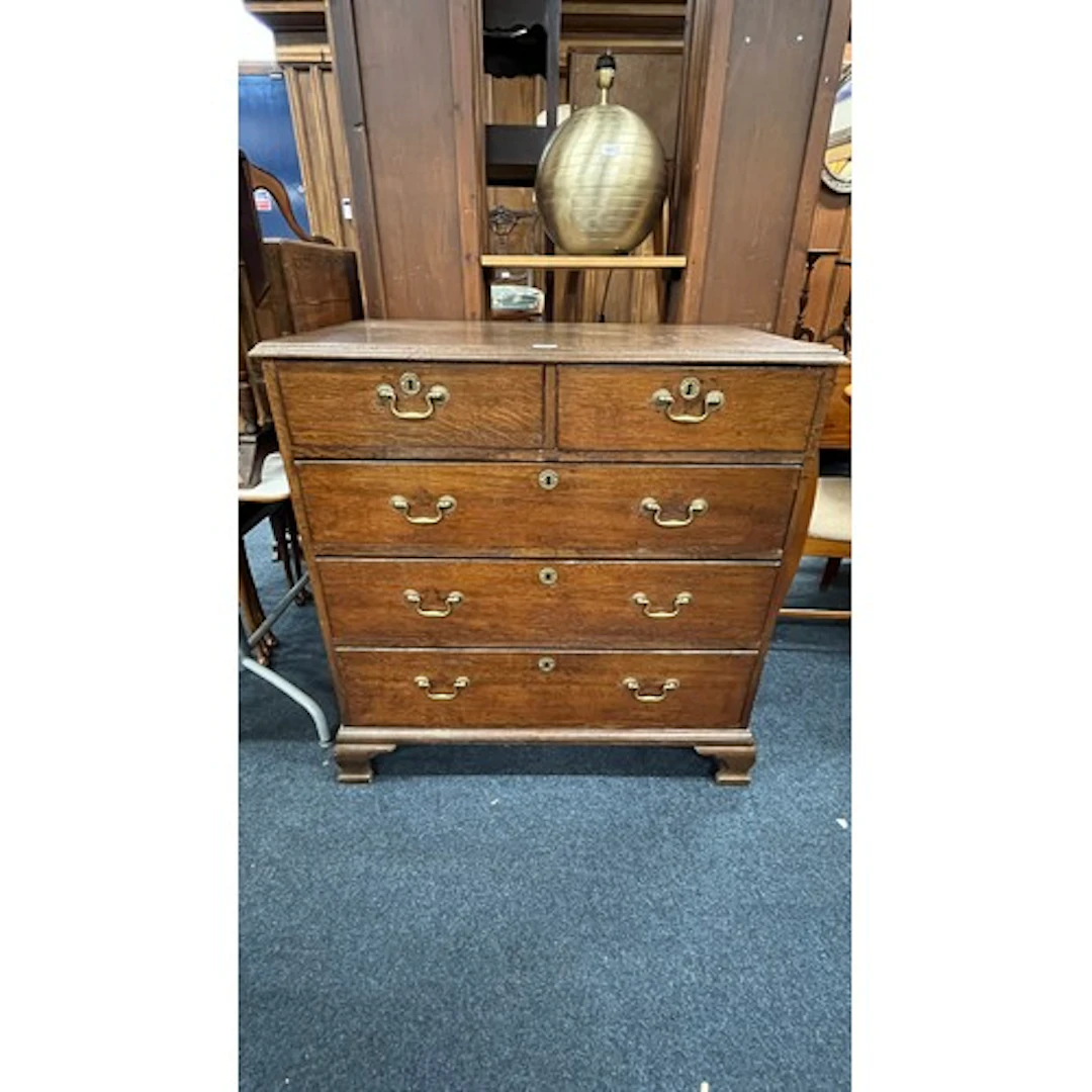 19th century oak chest of two short over three long drawers,...