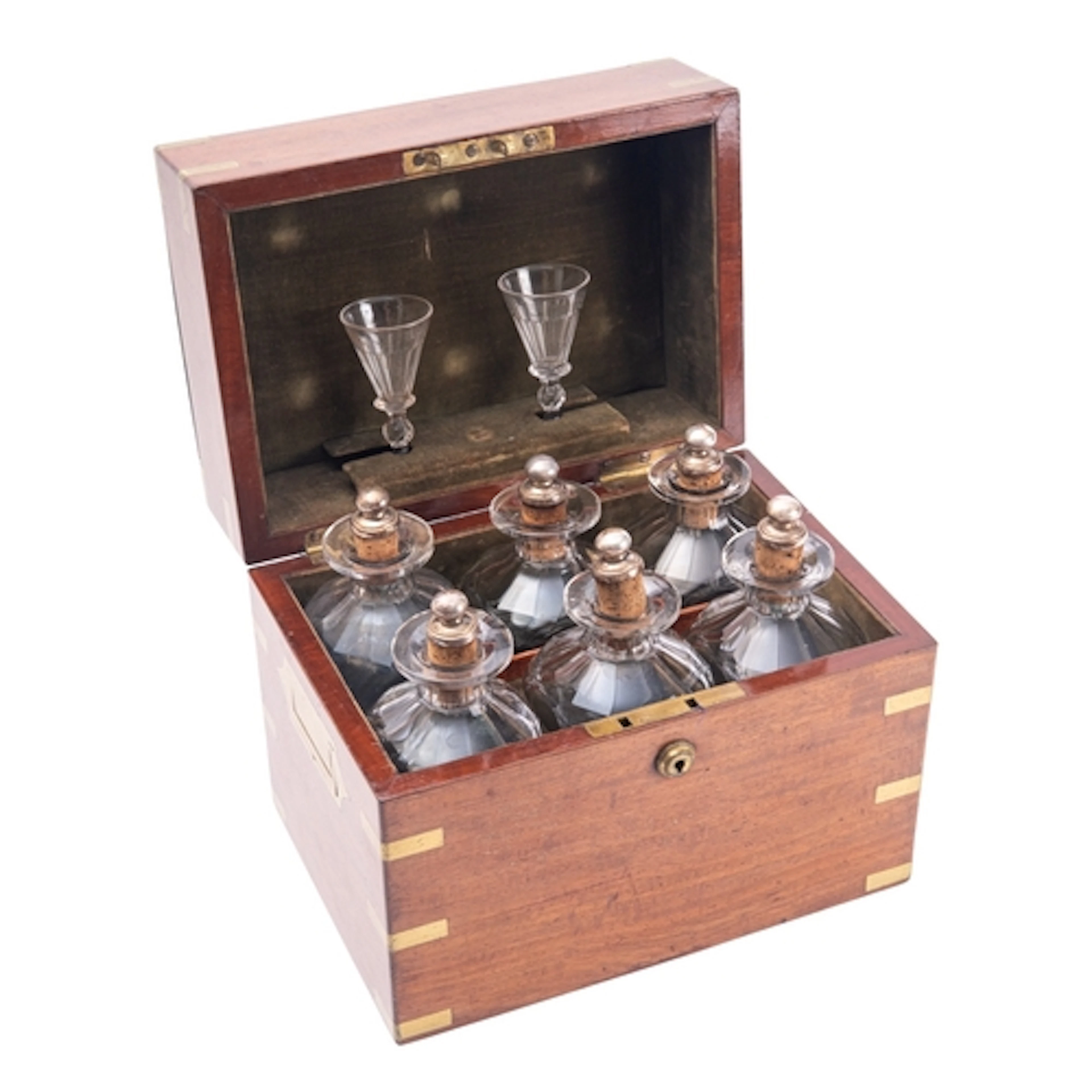 A Regency mahogany decanter case, early 19th century; the hi...