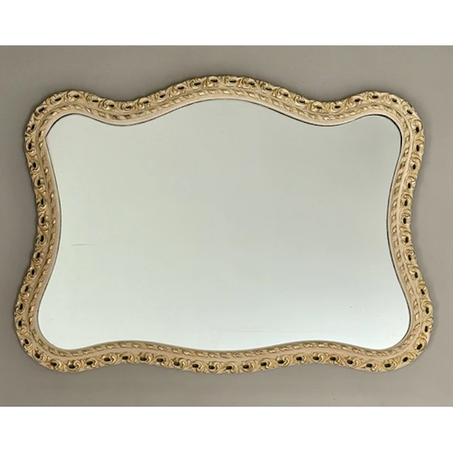 A mid-century cream and gilt painted mirror - of landscape c...