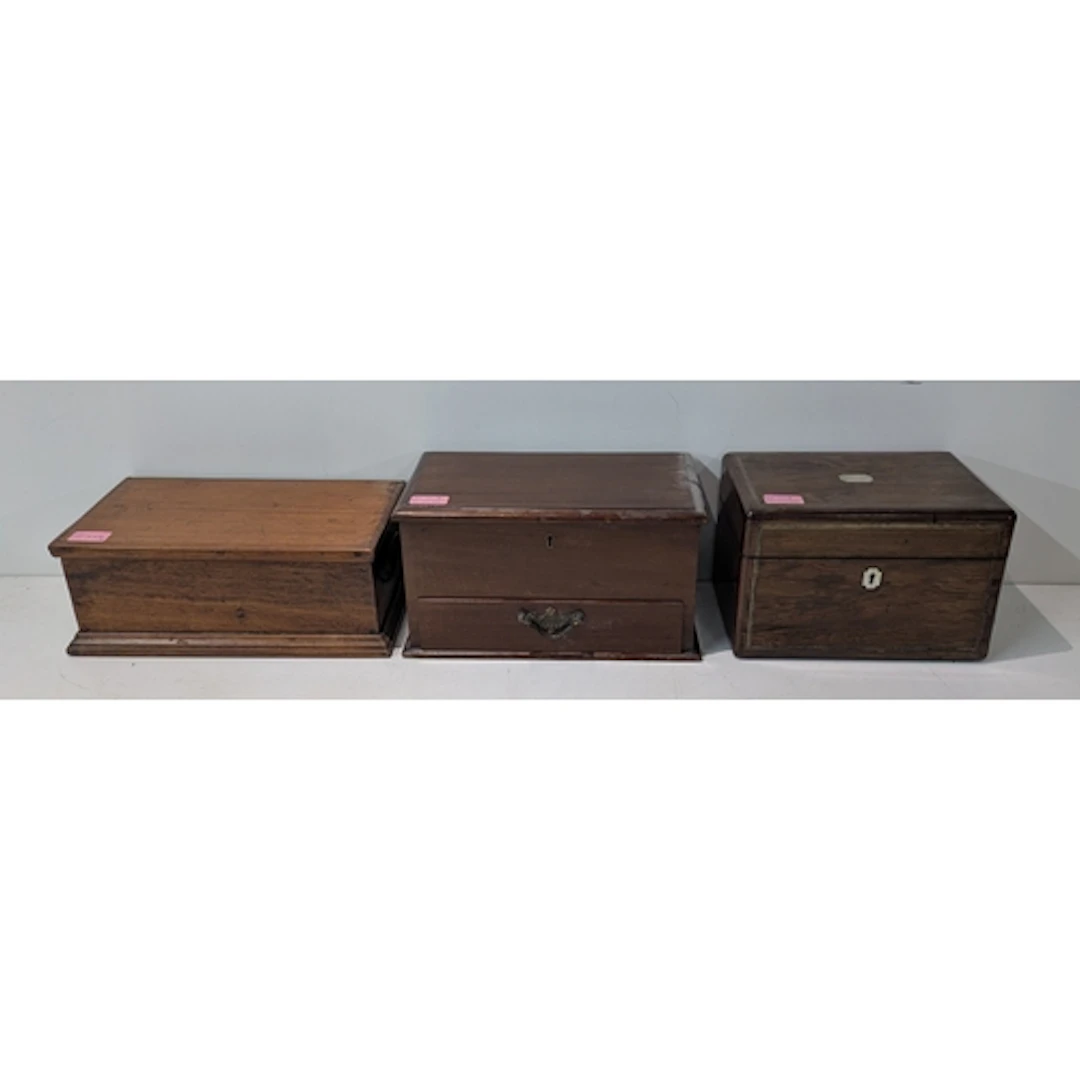 Three late 19th/early 20th century wooden boxes with hinged ...