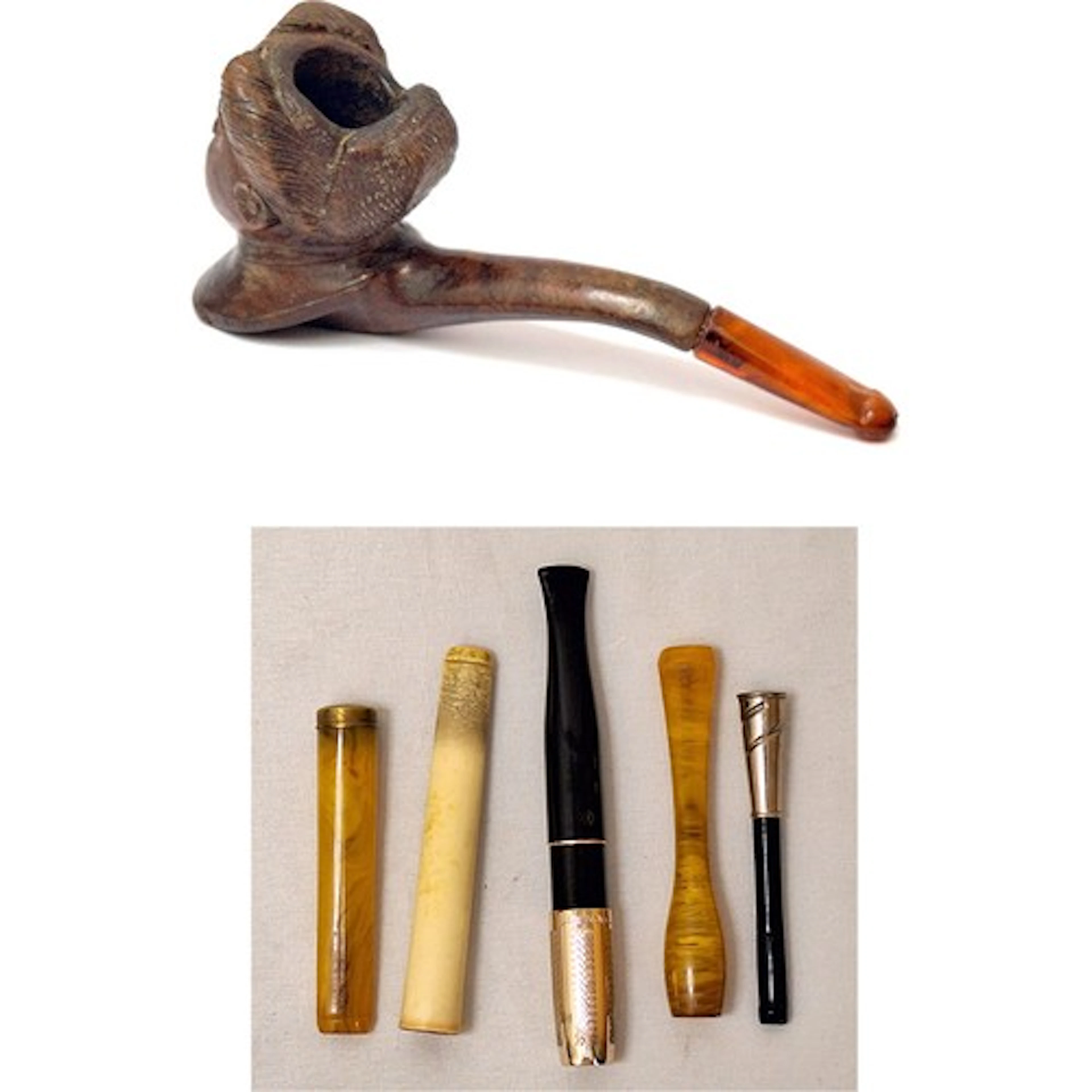 Figural Tobacco Pipe with carved bust of a woman with hair i...