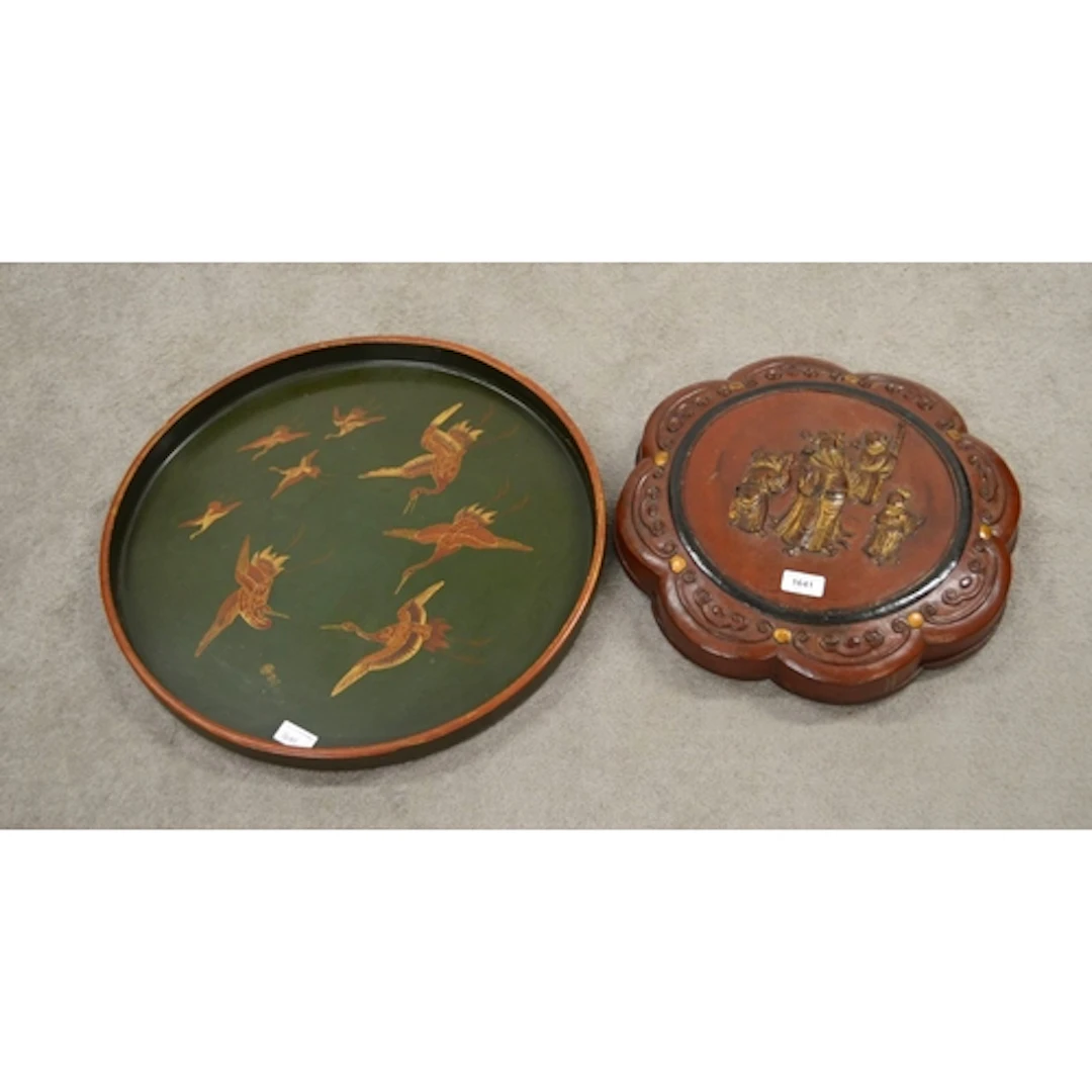 Chinese carved wooden shaped box, with segmented interior, t...