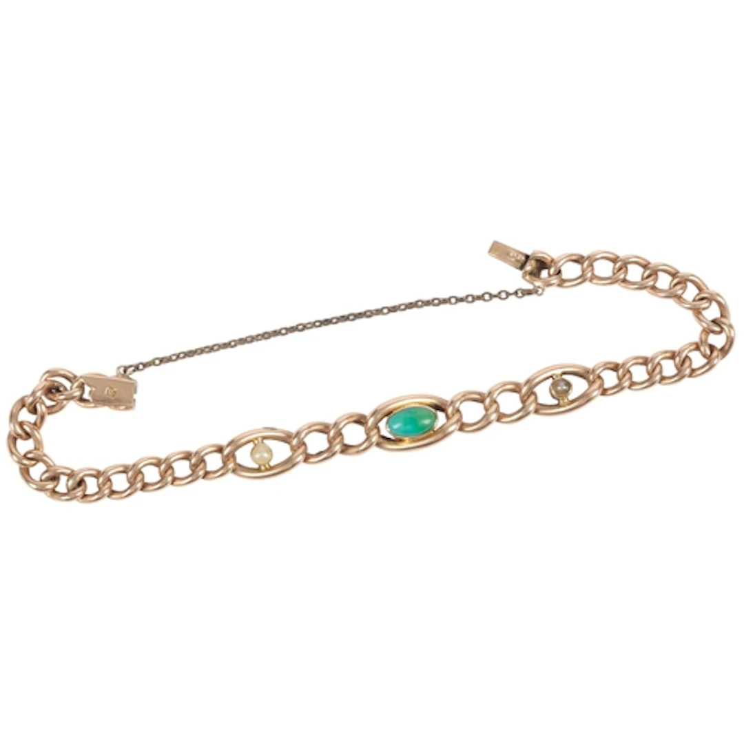 An Edwardian gold, turquoise and split pearl bracelet, early...