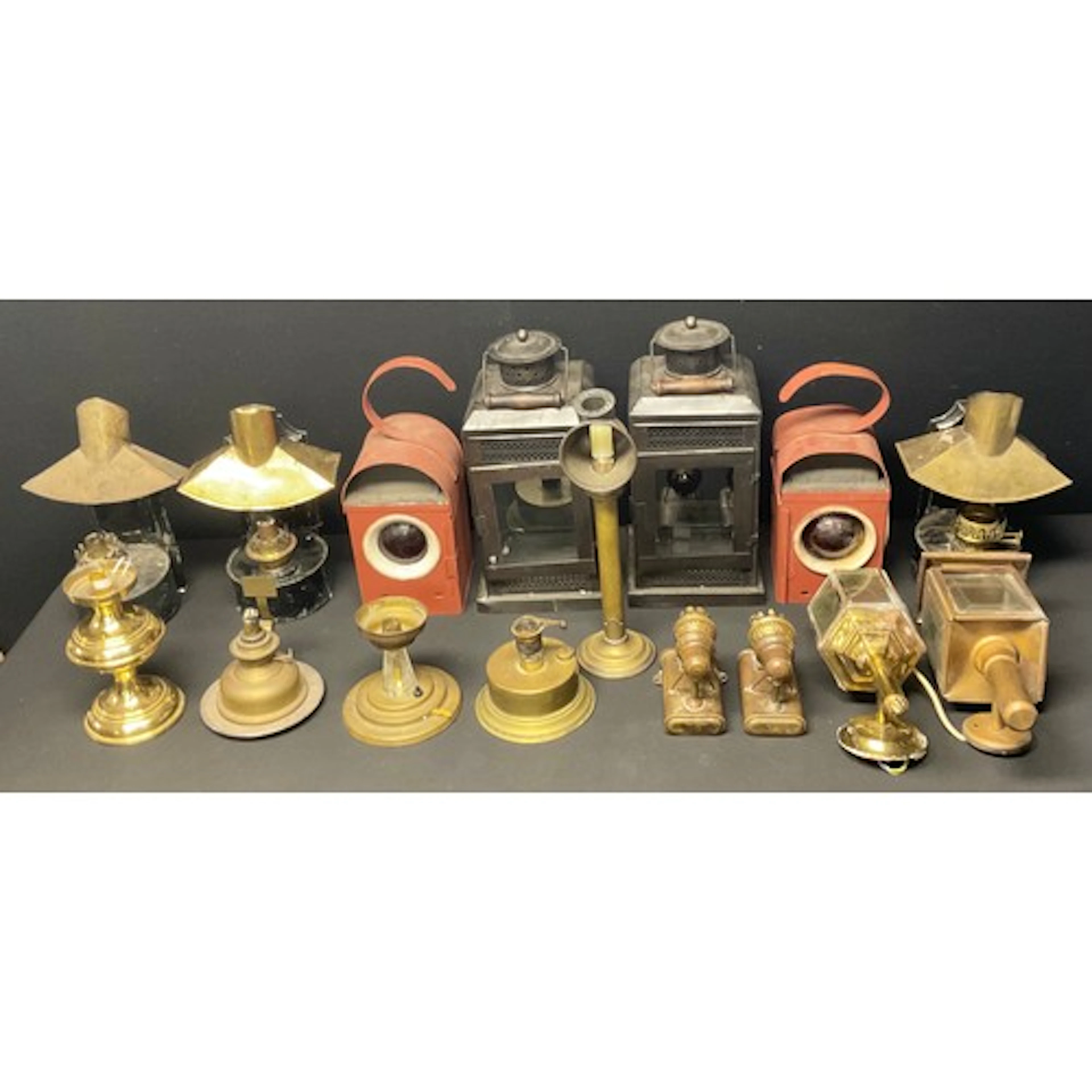 Lighting - a BAT roadworks lamp; another similar; a brass Ba...