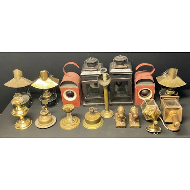Lighting - a BAT roadworks lamp; another similar; a brass Ba...