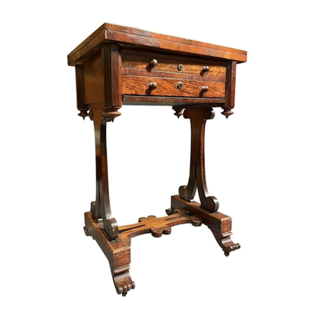An early Victorian 19th century rosewood fold out card / gam...