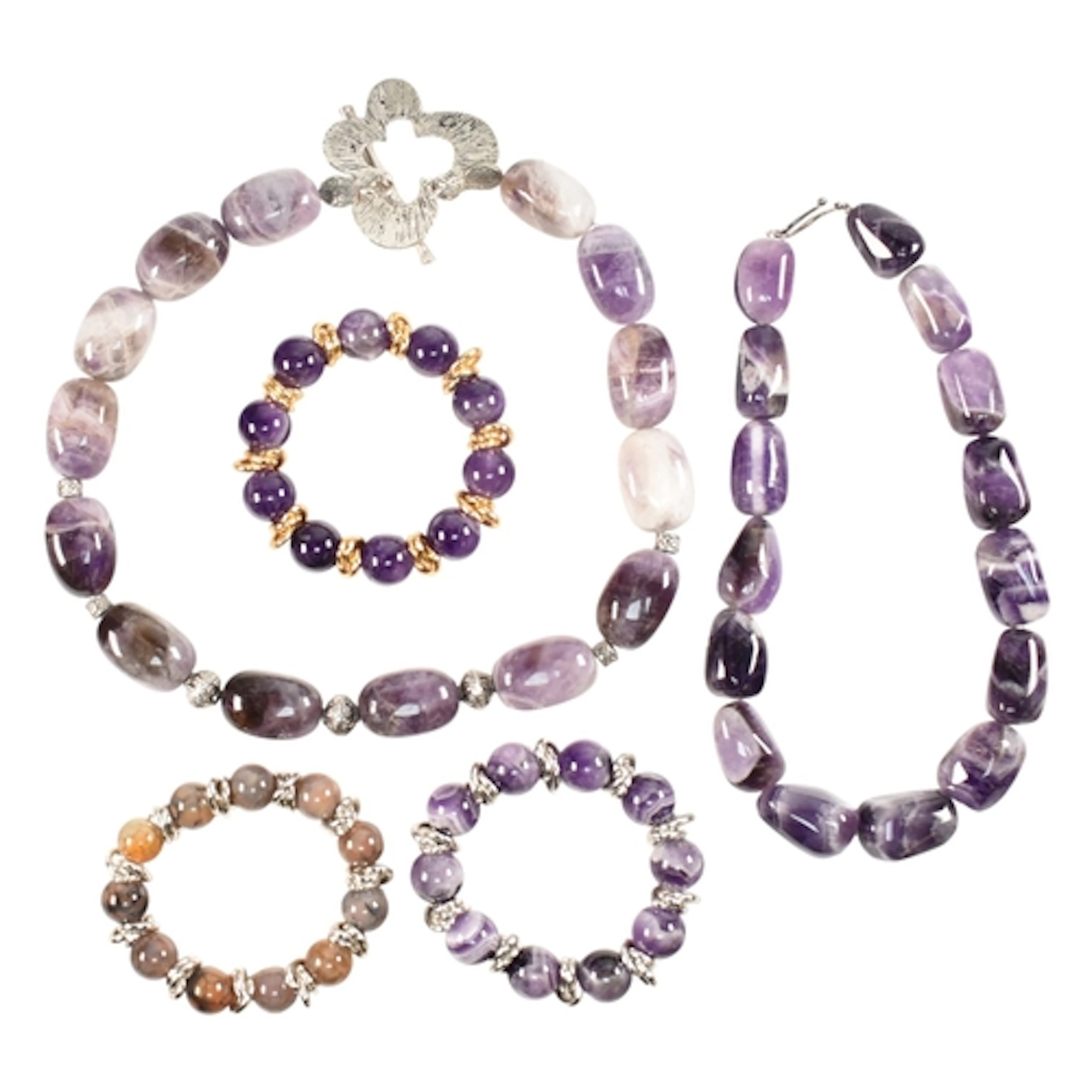 Collection of amethyst bead necklaces and bracelets, togethe...