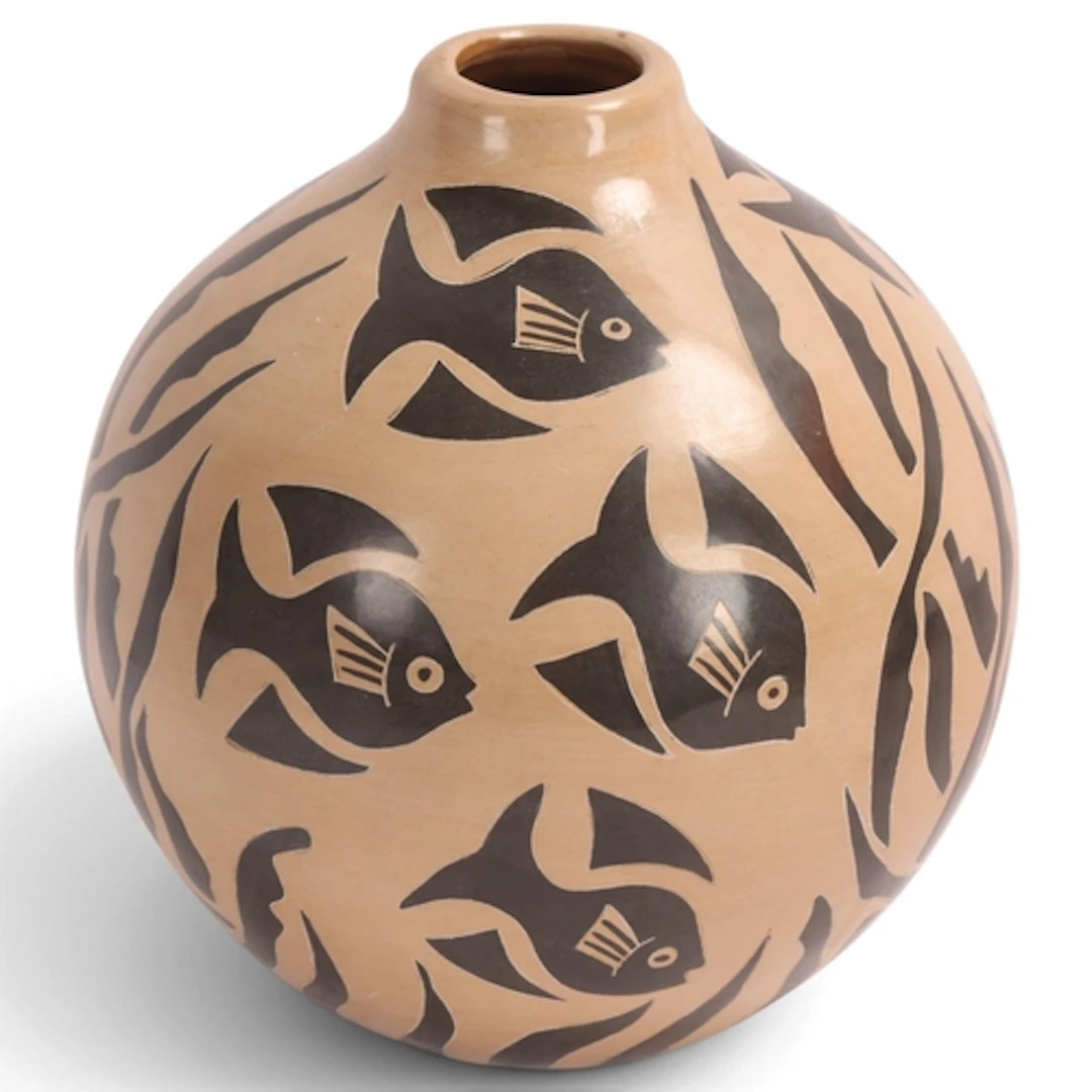 DUILO JIMENEZ, Nicaragua, an earthenware stenciled fish desi...
