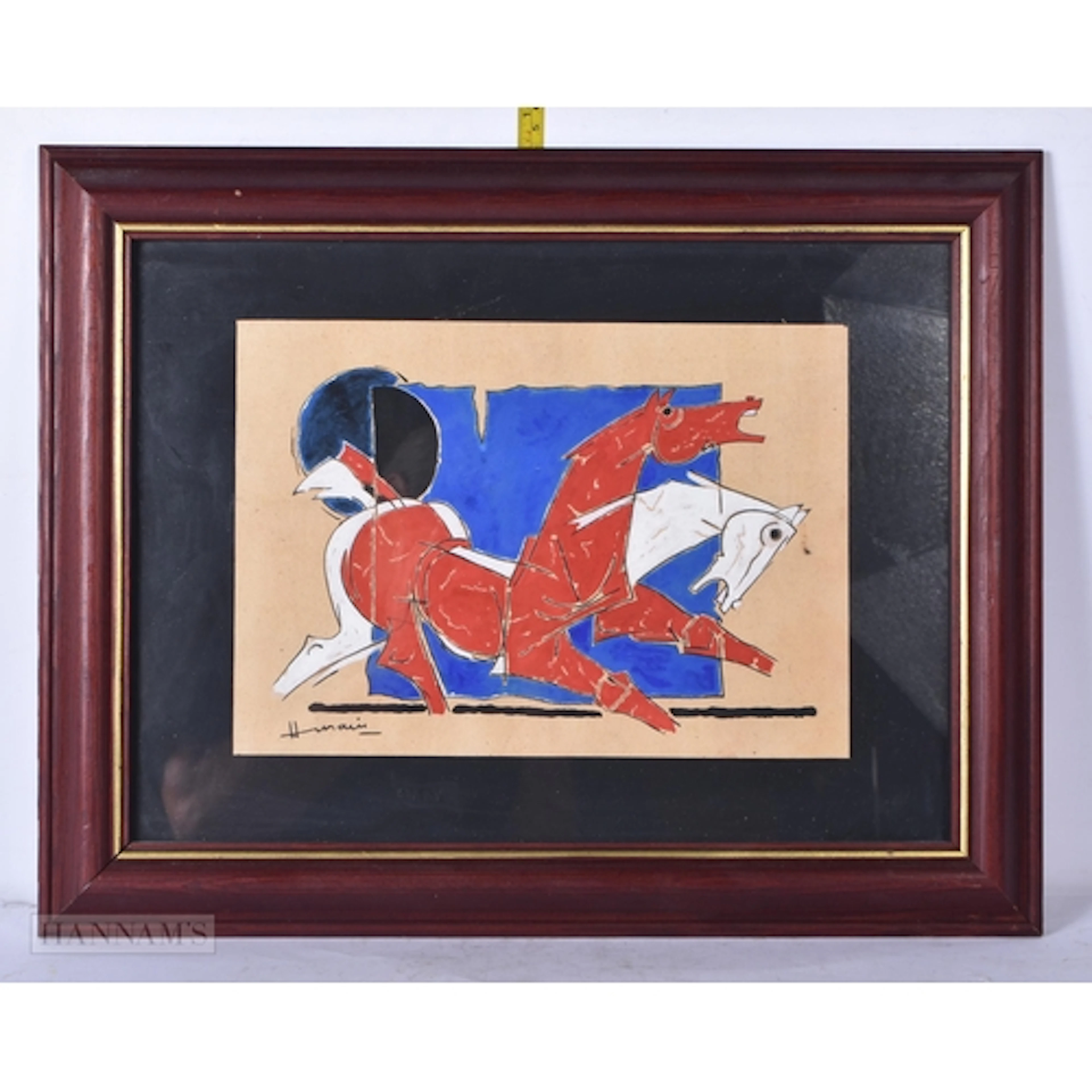 A framed gouache of abstract equine forms in the manner of M...