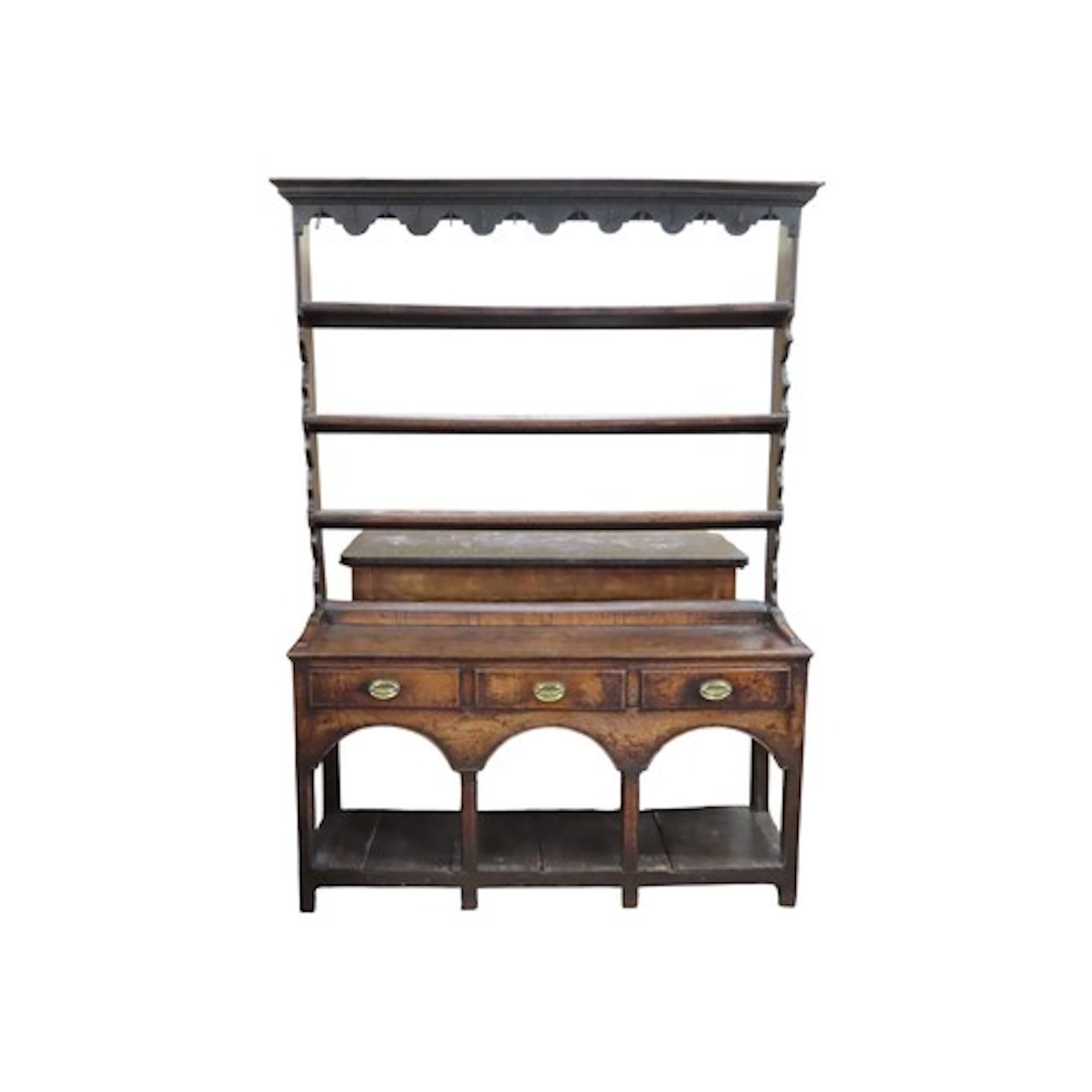 A George III cottage dresser in oak of small proportions wit...