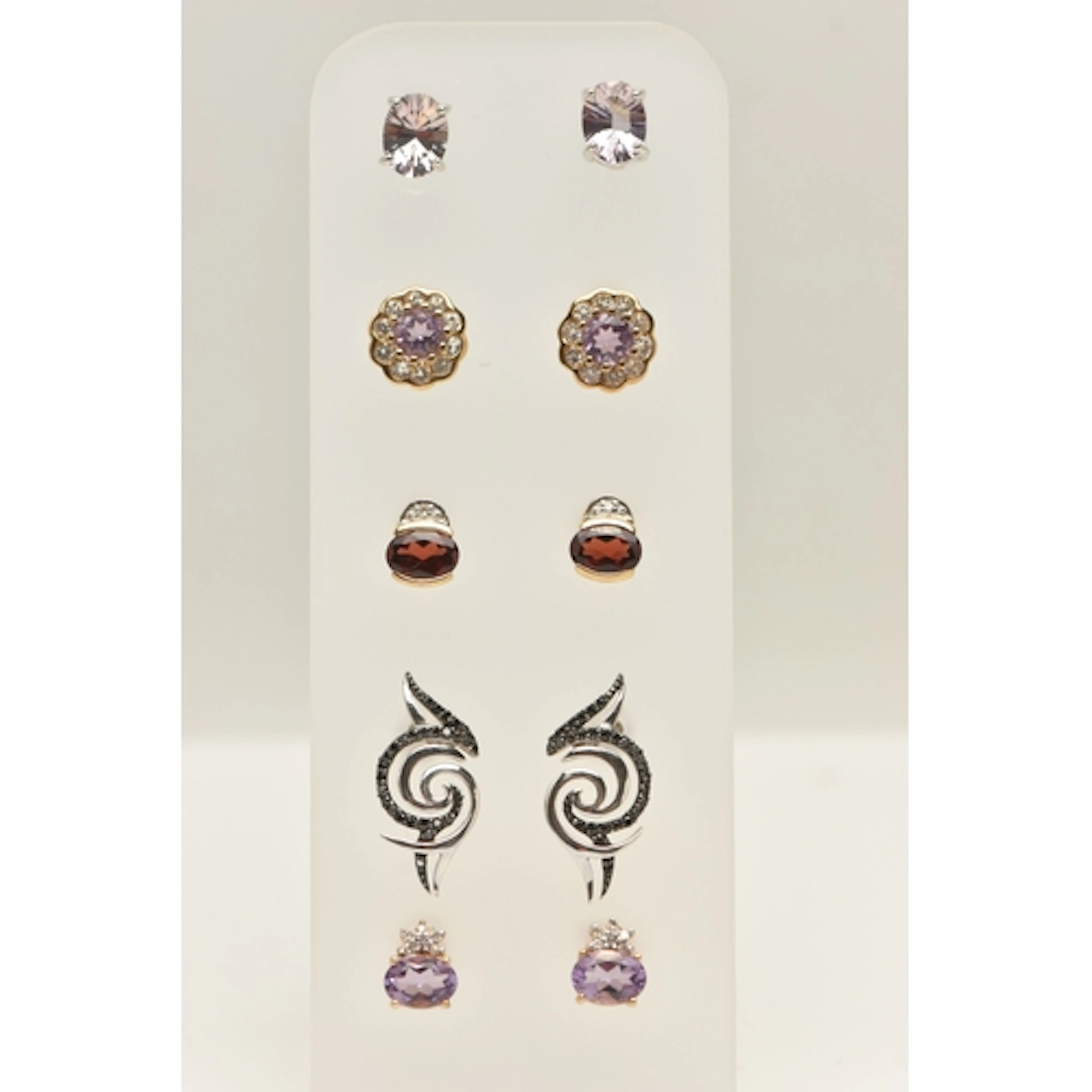 FIVE BOXED PAIRS OF EARRINGS, to include a pair of amethyst ...