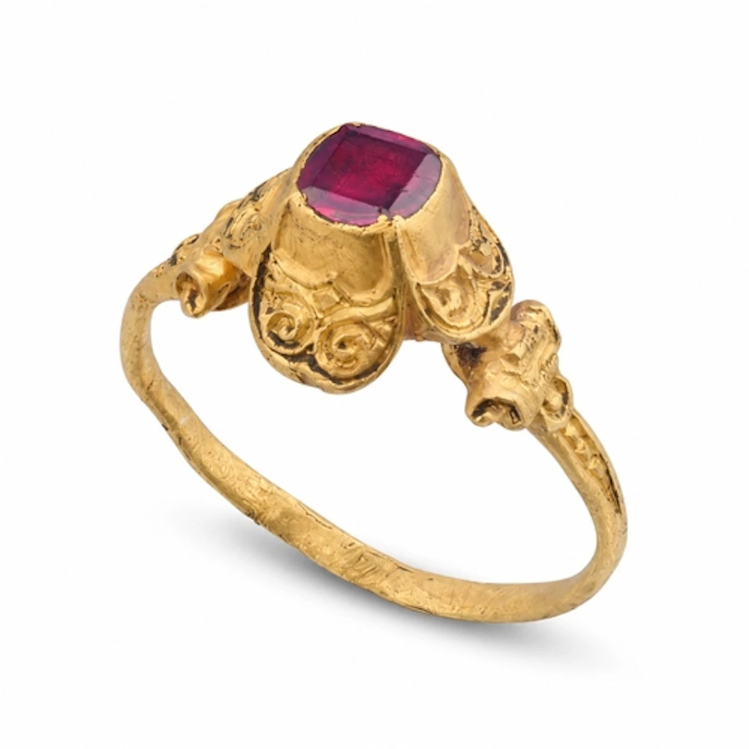 A fine late Renaissance gold ring set with a rectangular tab...