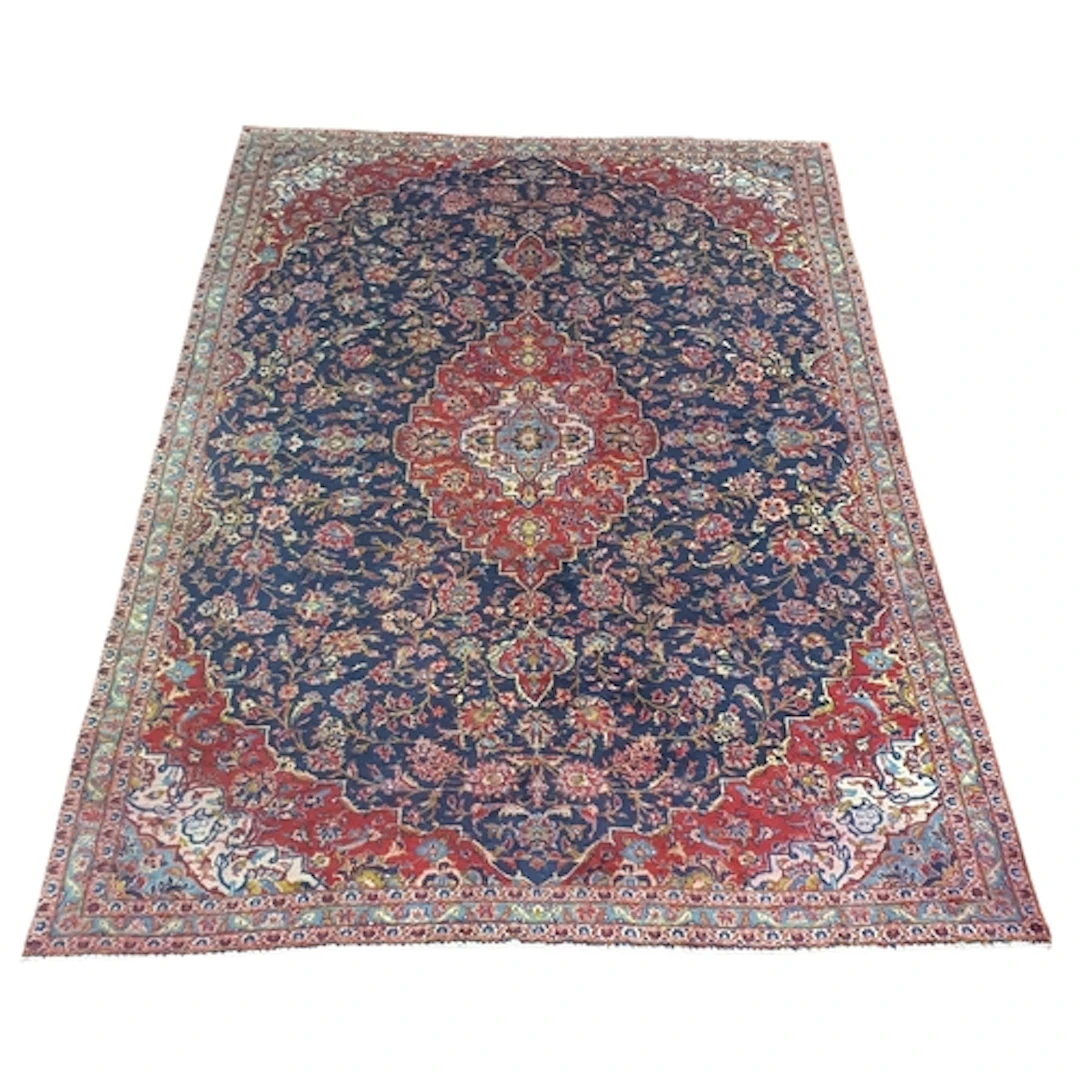 A unique Blue ground handwoven Persian Kashan Carpet with a ...