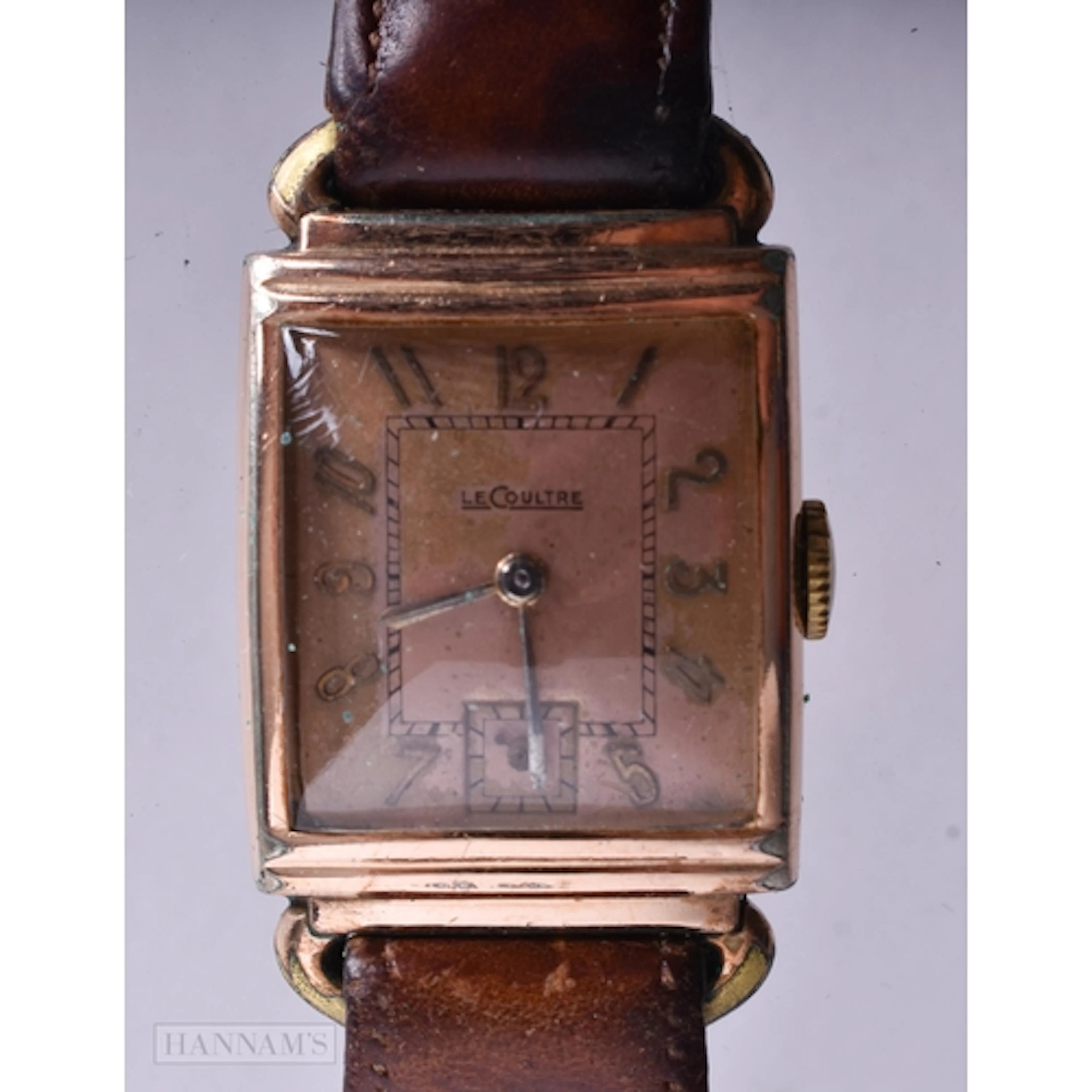 A Vintage Rectangular Le Coultre Art Deco Watch with a Salmo...