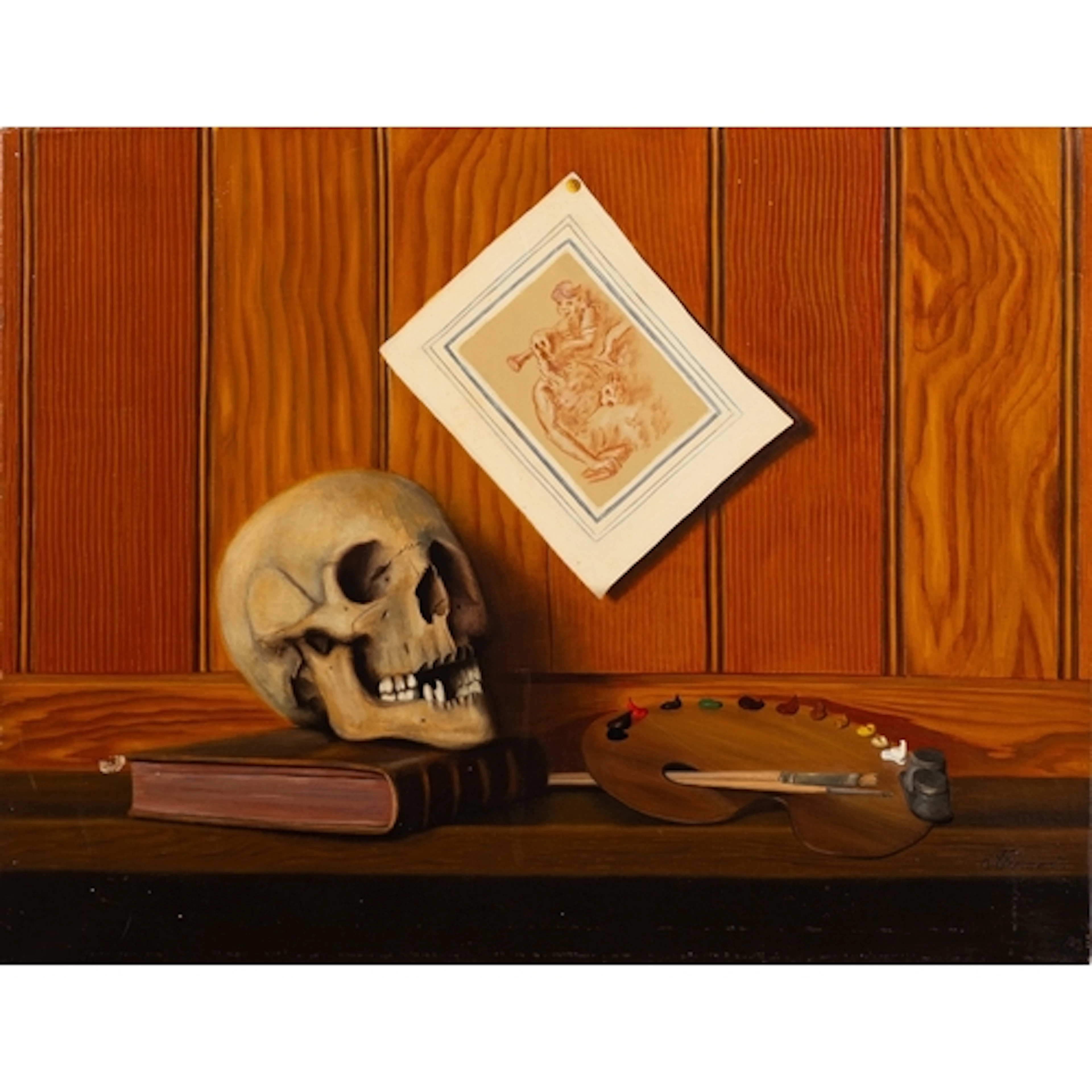 A Fremont (20th Century) - Trompe l'oeil of skull, book, art...