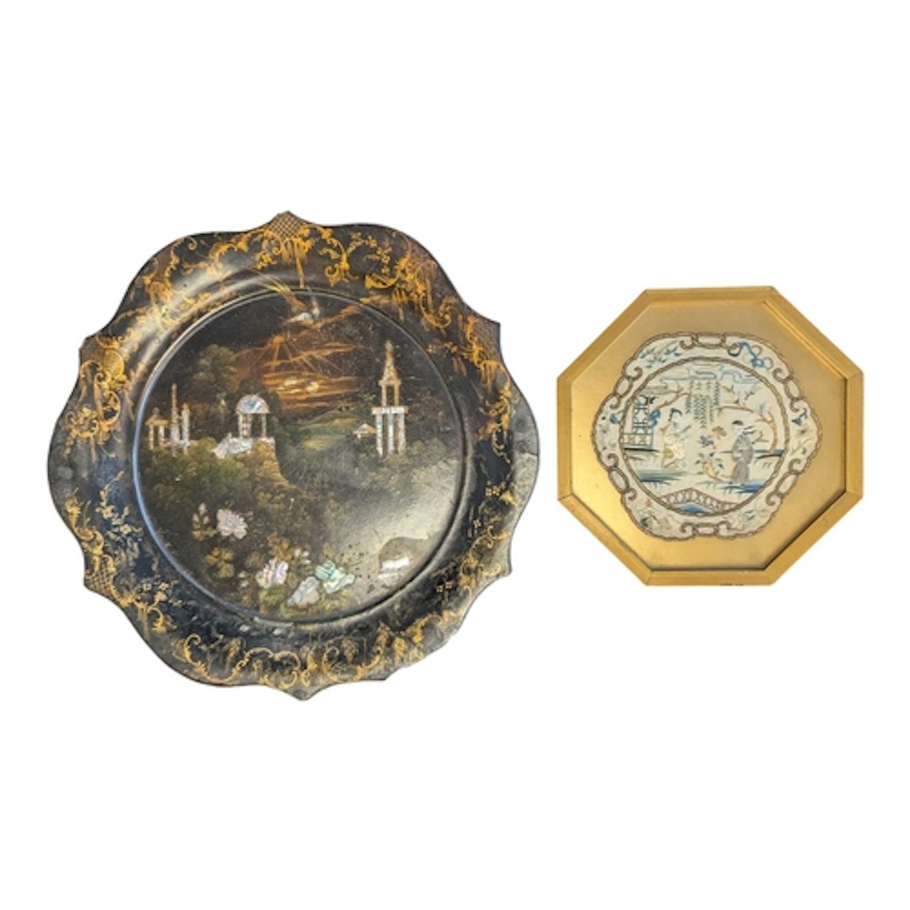 19th century papier mache abalone inlaid tray with a framed ...