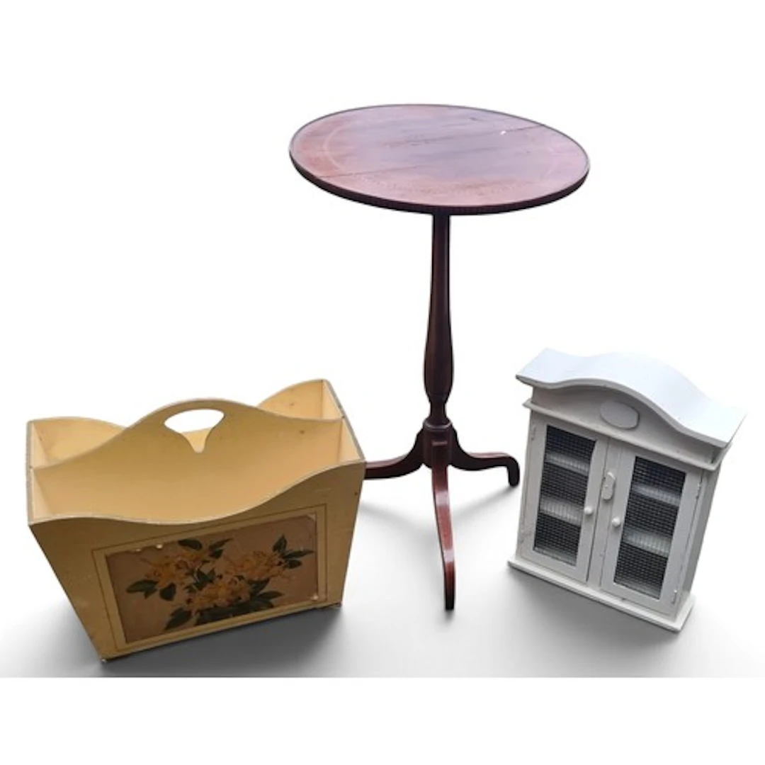 A Modern wine table, magazine rack and miniature cabinet
