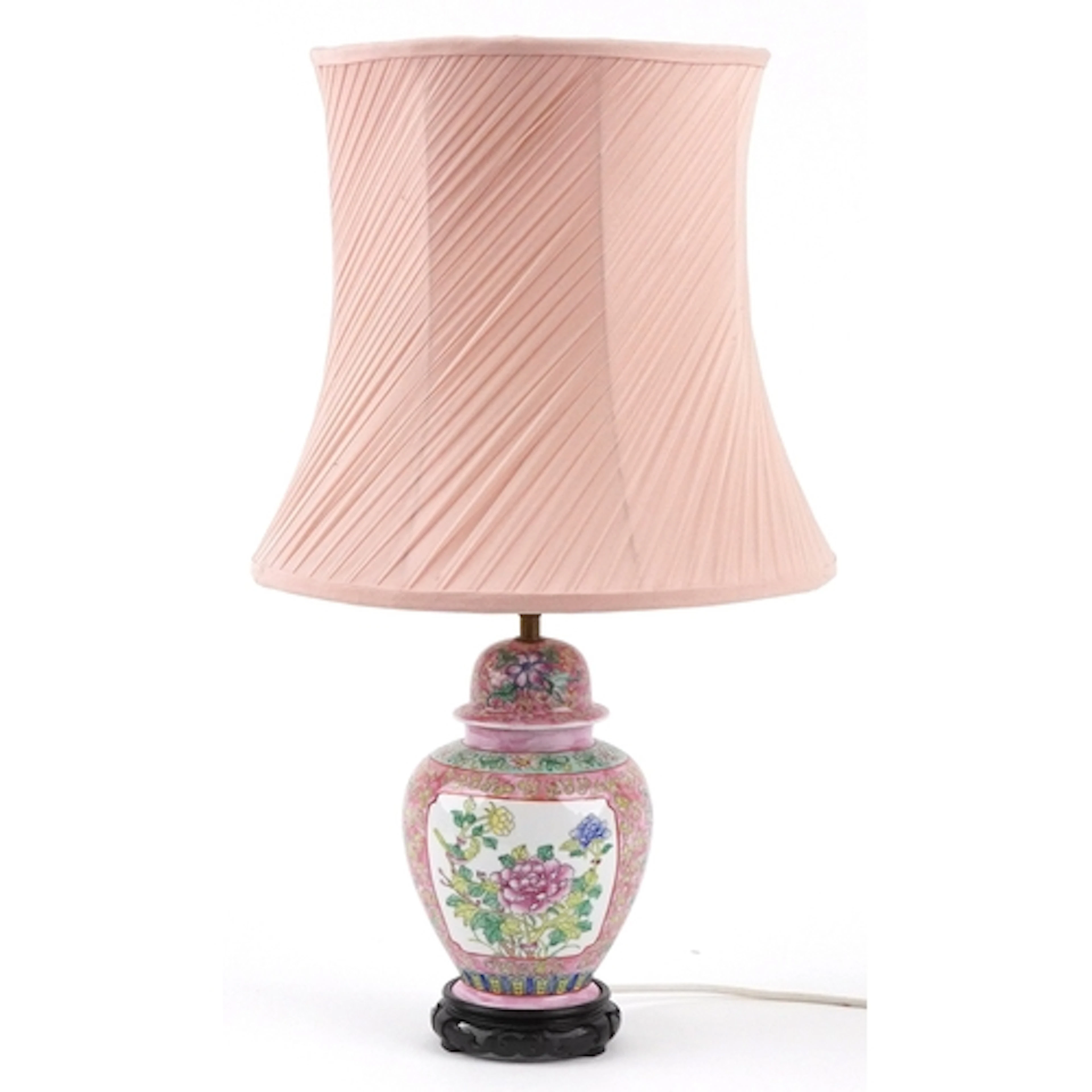 Chinese porcelain ginger jar table lamp raised on a hardwood...