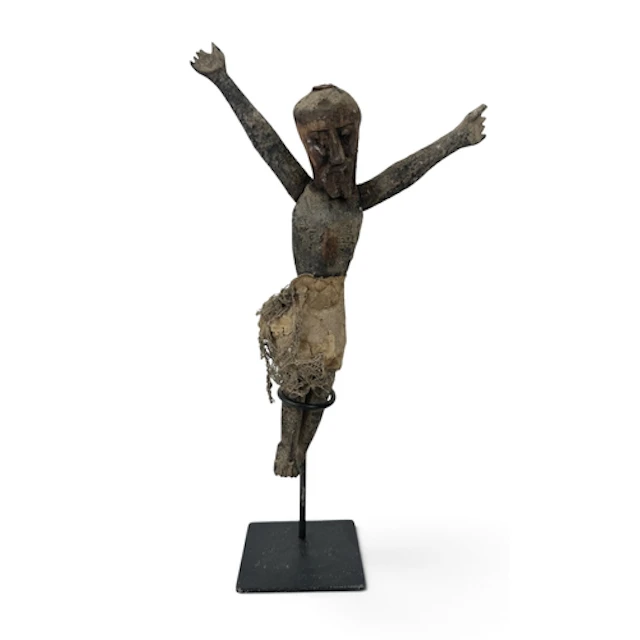 A CARVED WOODEN CORPUS CHRISTI On a stand. Total height 26cm...