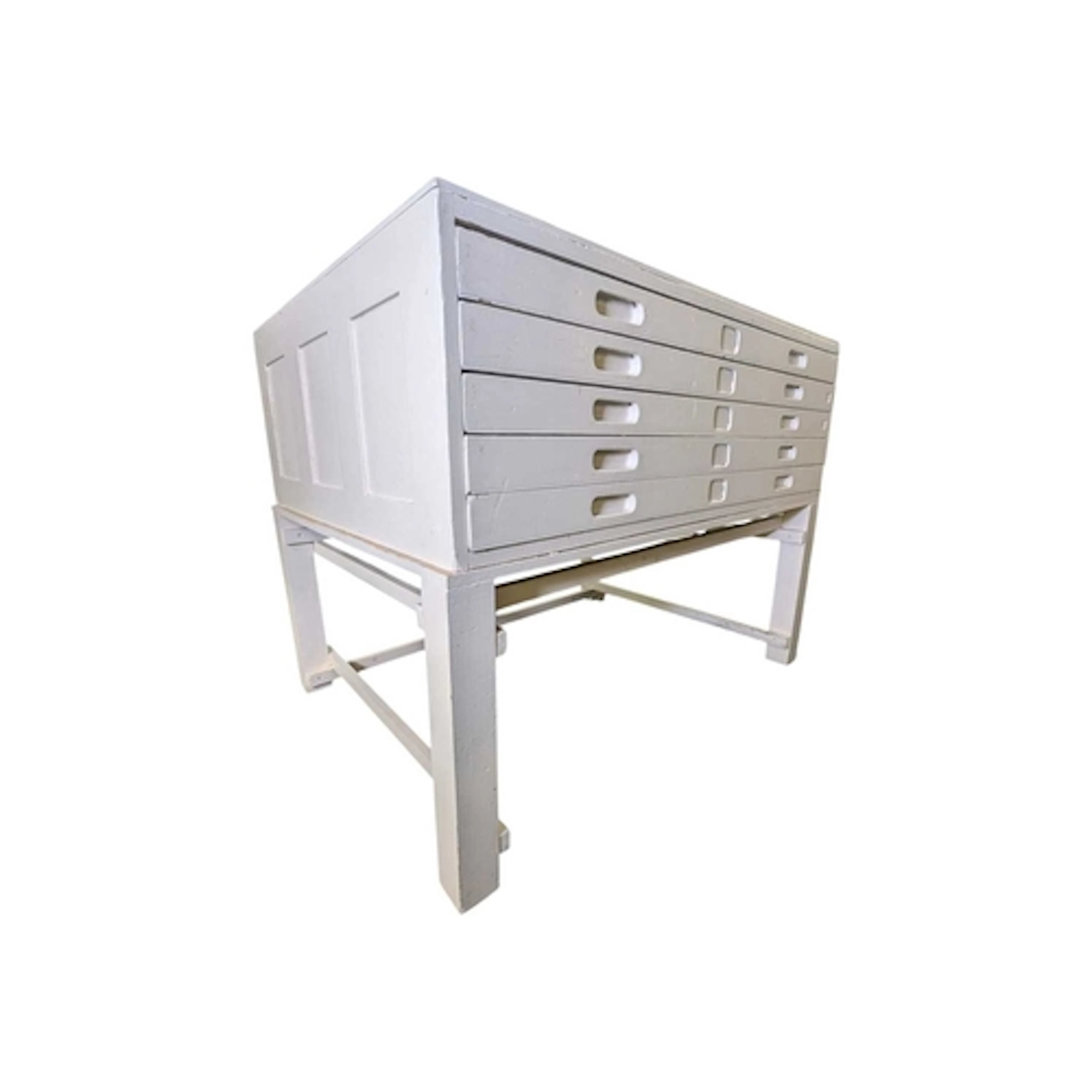 A vintage 20th century painted oak plan chest. Rectangular f...
