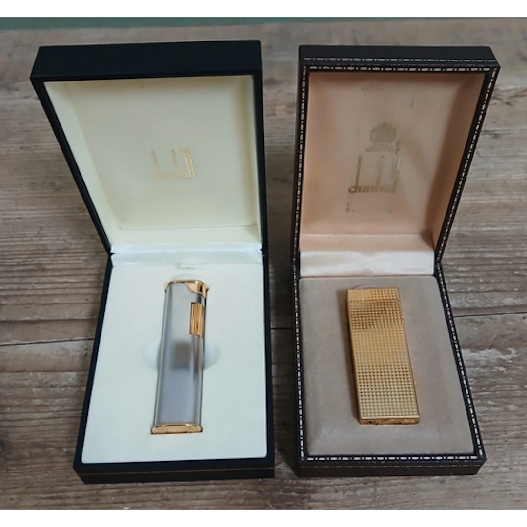 DUNHILL, two gold plated lighters with boxes.