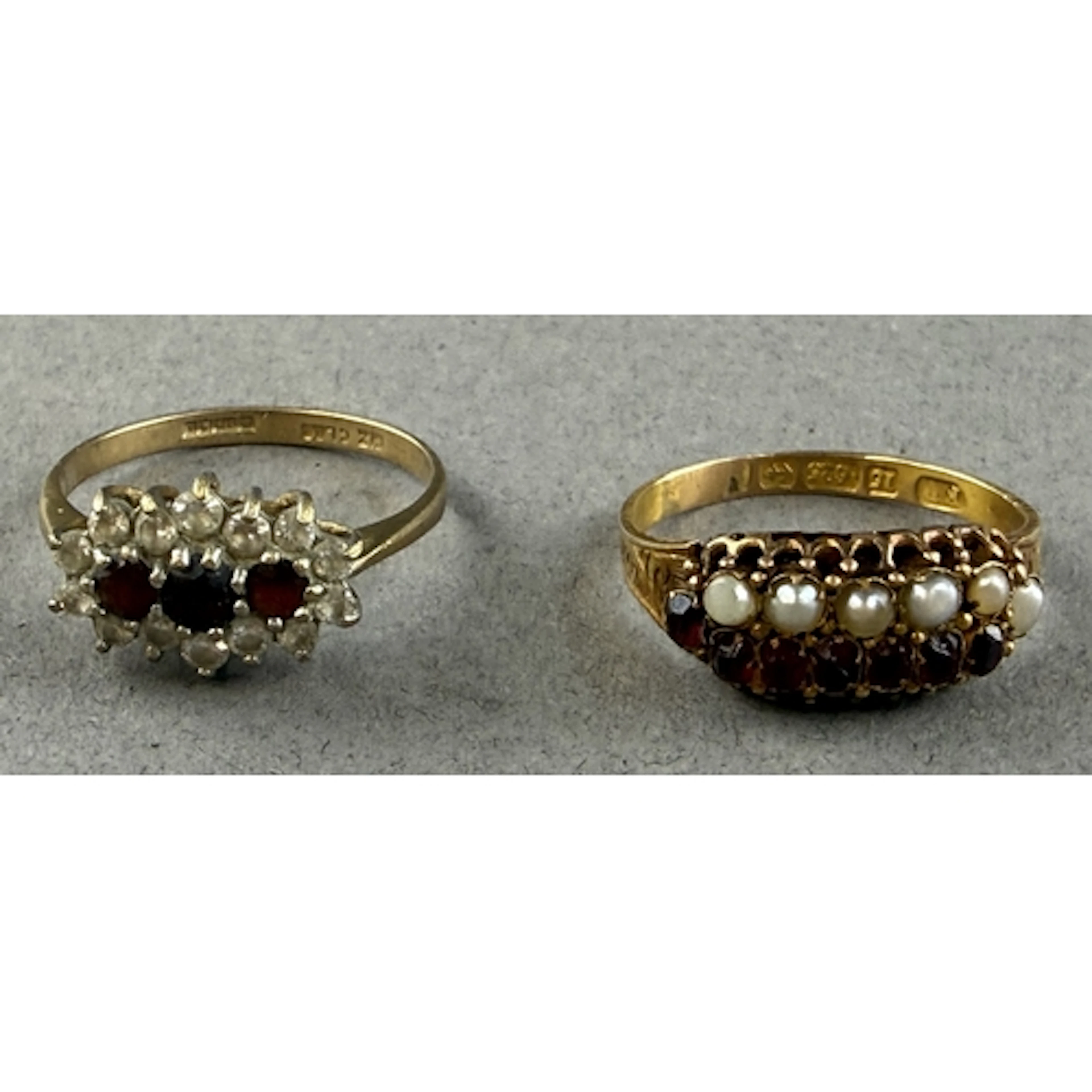 Jewellery: a 15ct gold ring set a ring of split pearls and a...