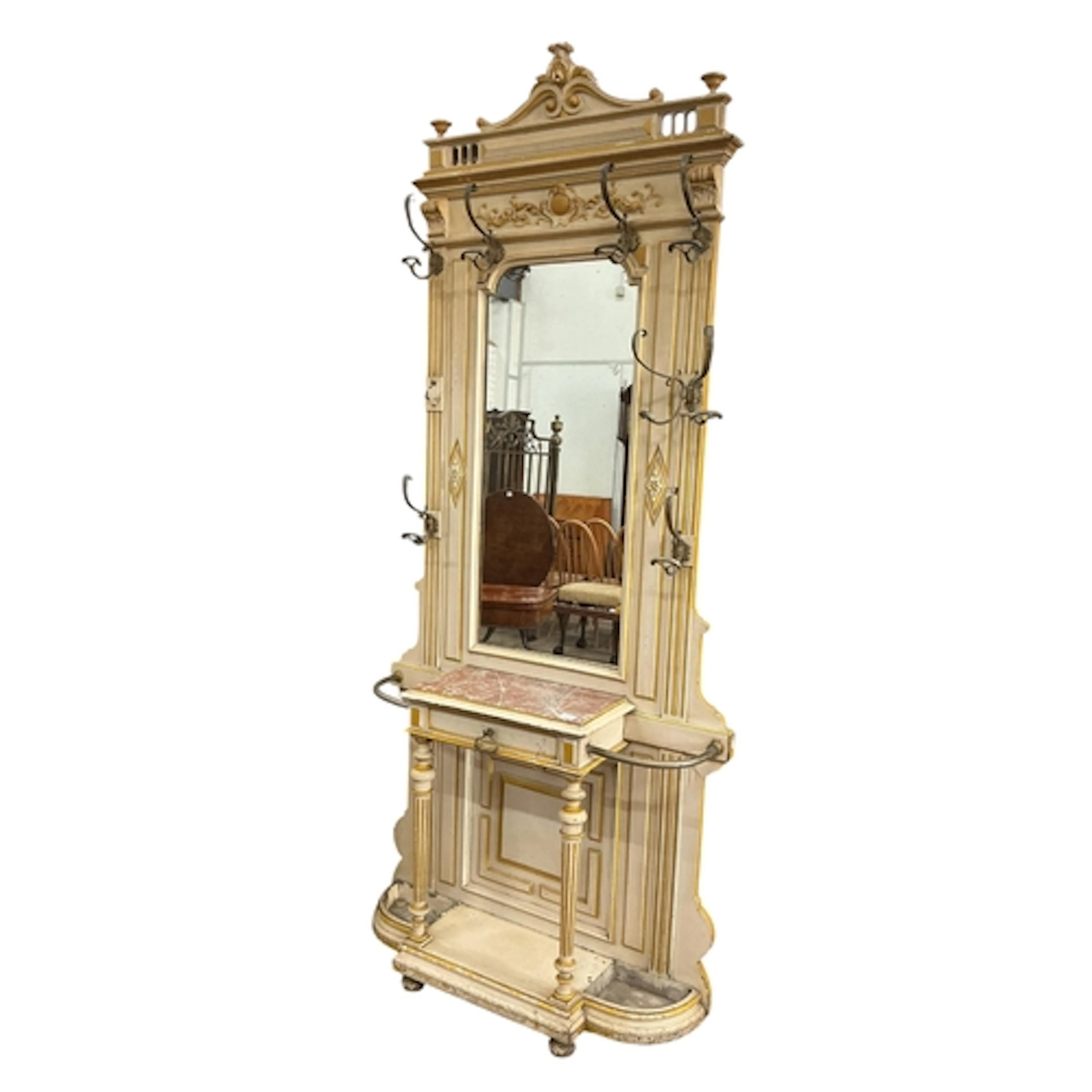 A late 19th century French painted hall stand, marble inset,...