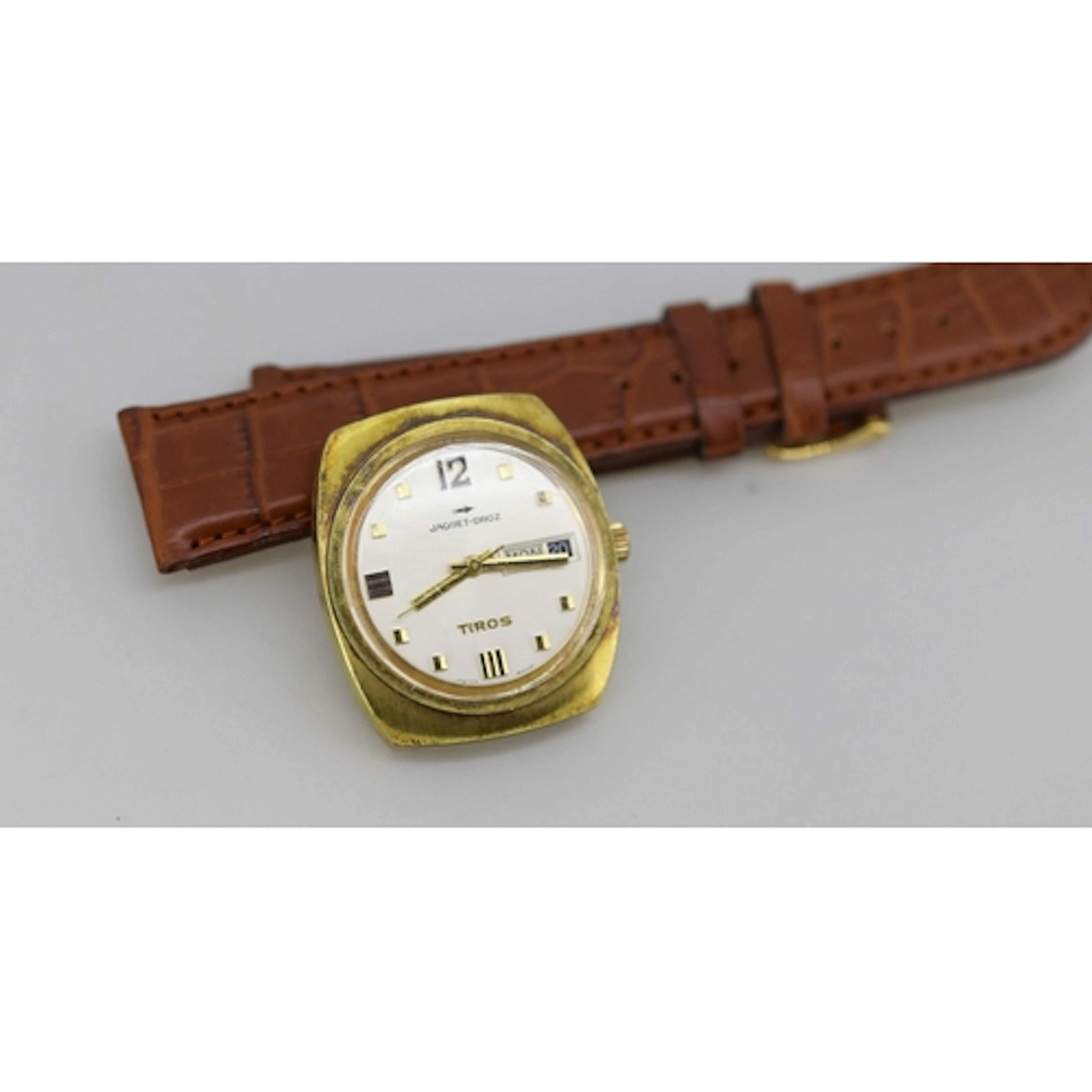 Jaquet-Droz Tiros Swiss Made Gold Tone Wristwatch Day-Date A...