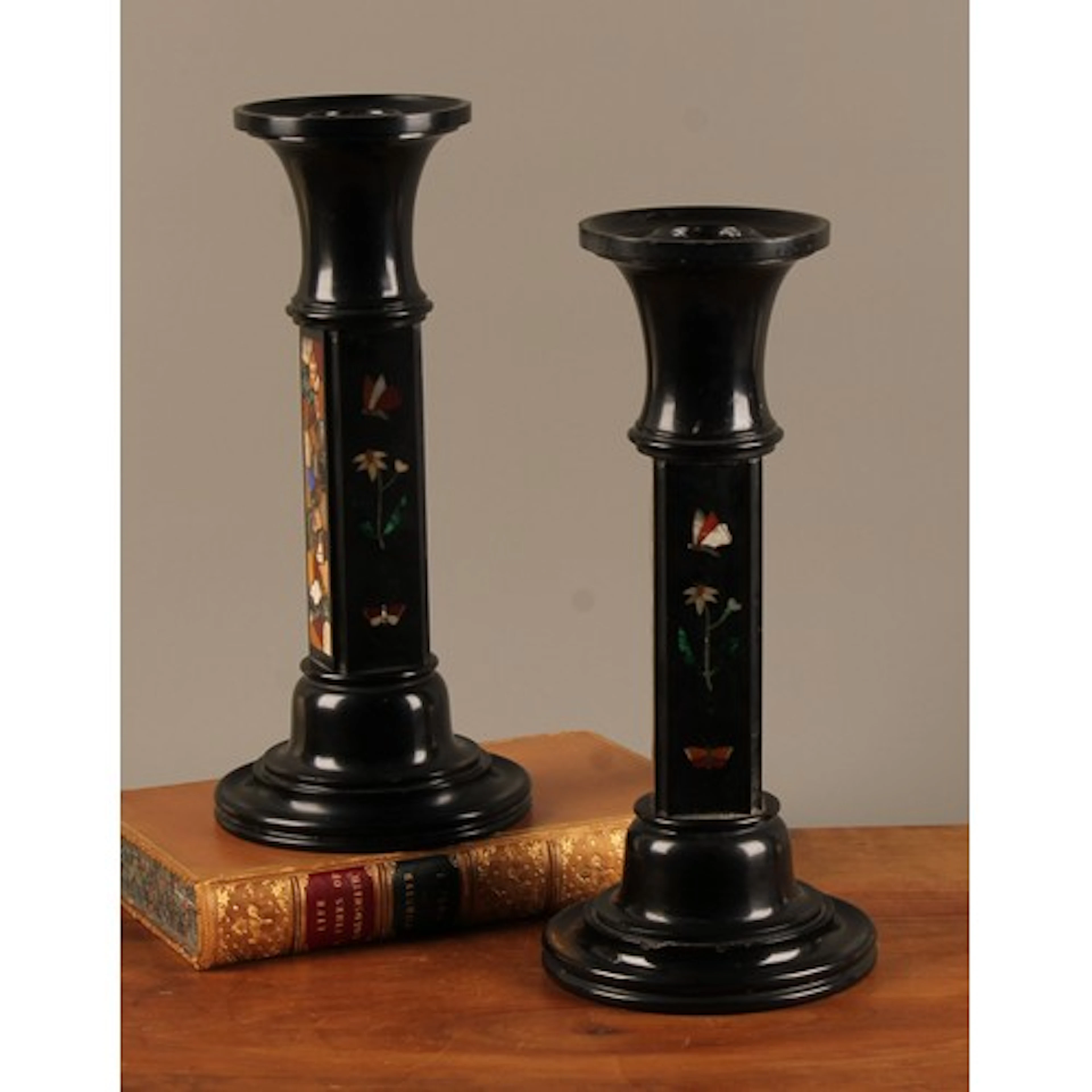 A pair of large 19th Derbyshire Ashford marble candlesticks,...