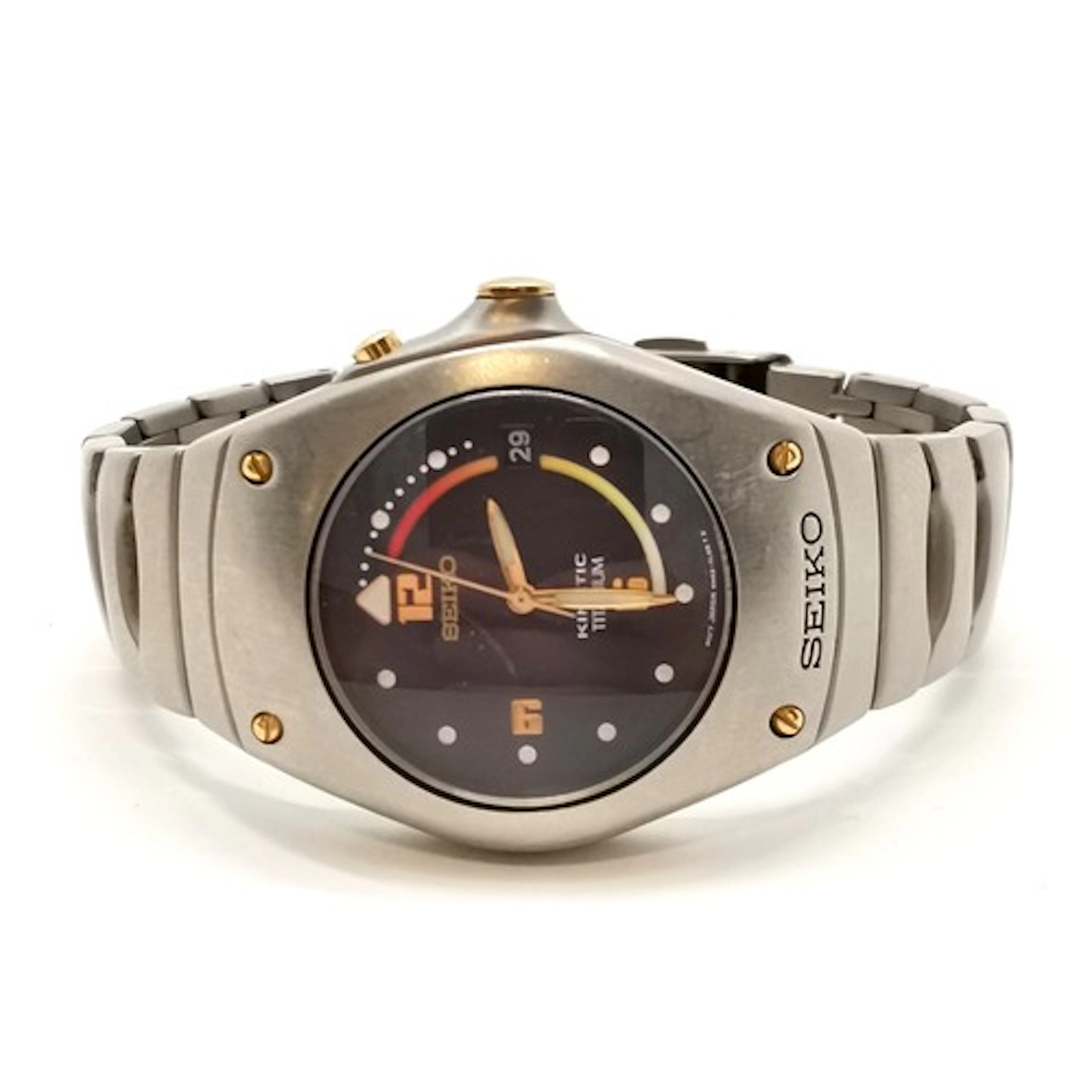 Seiko kinetic titanium wristwatch with power gauge feature o...