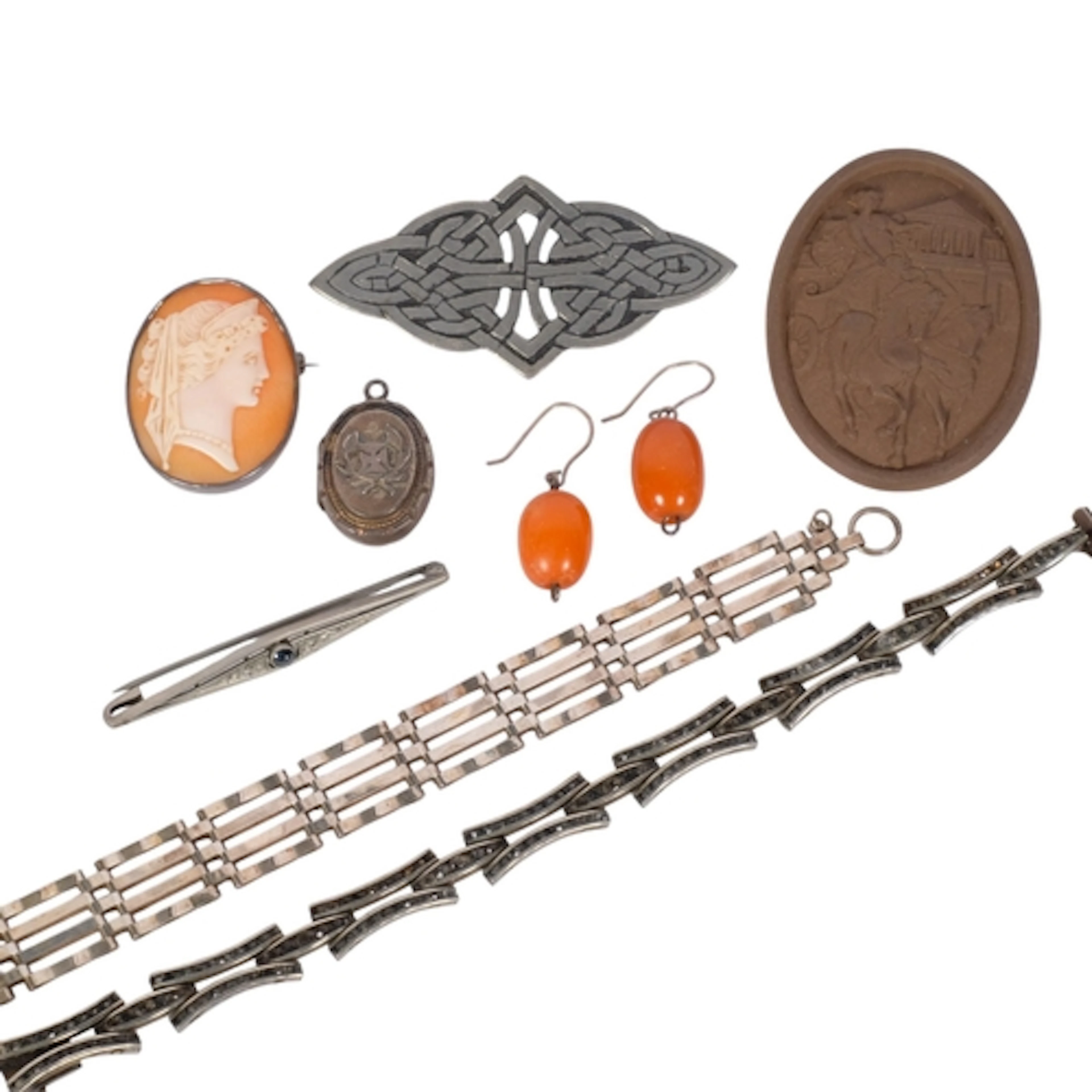 A group of various jewellery, including a silver gatelink br...