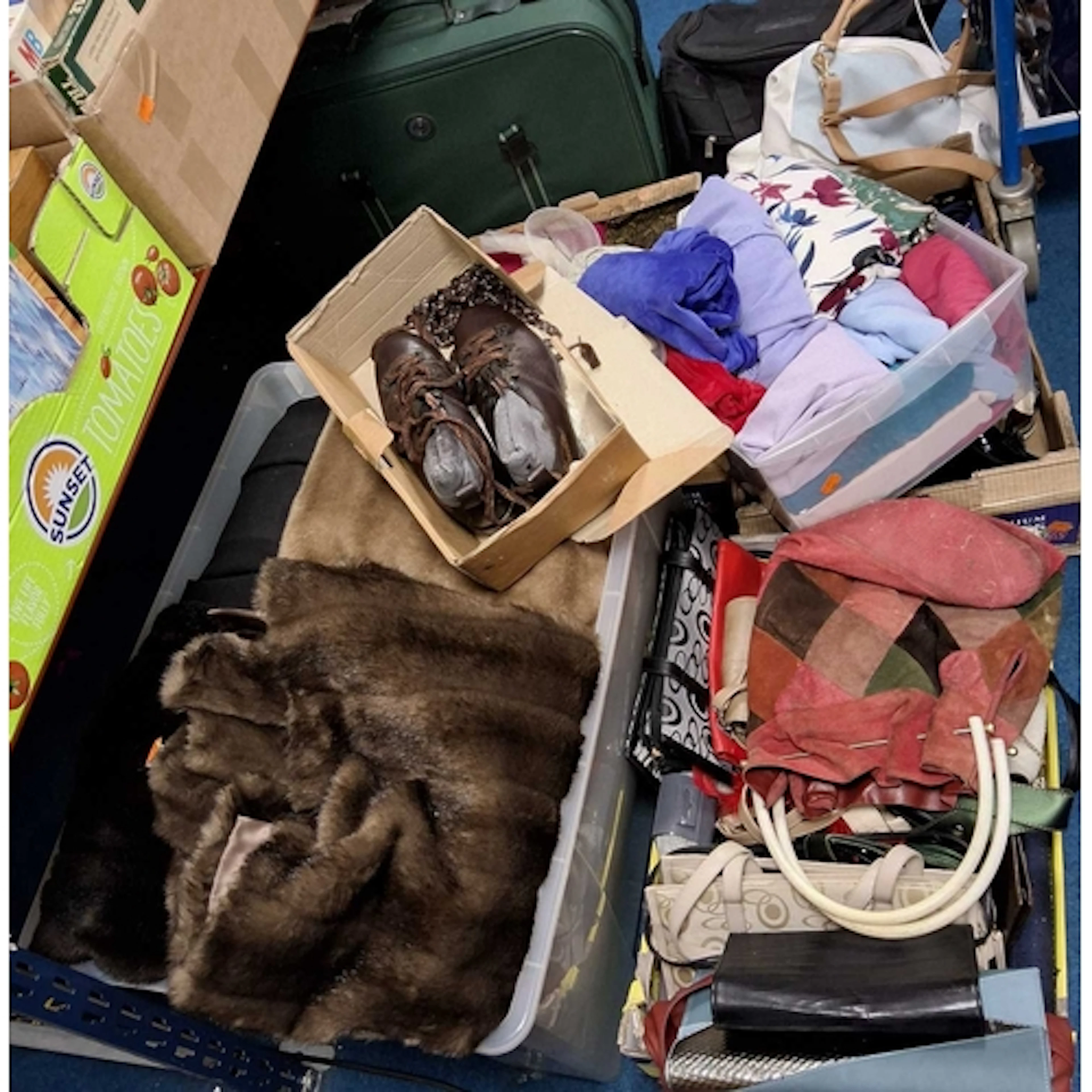 FIVE BOXES AND LOOSE LADIES' CLOTHES AND ACCESSORIES, to inc...