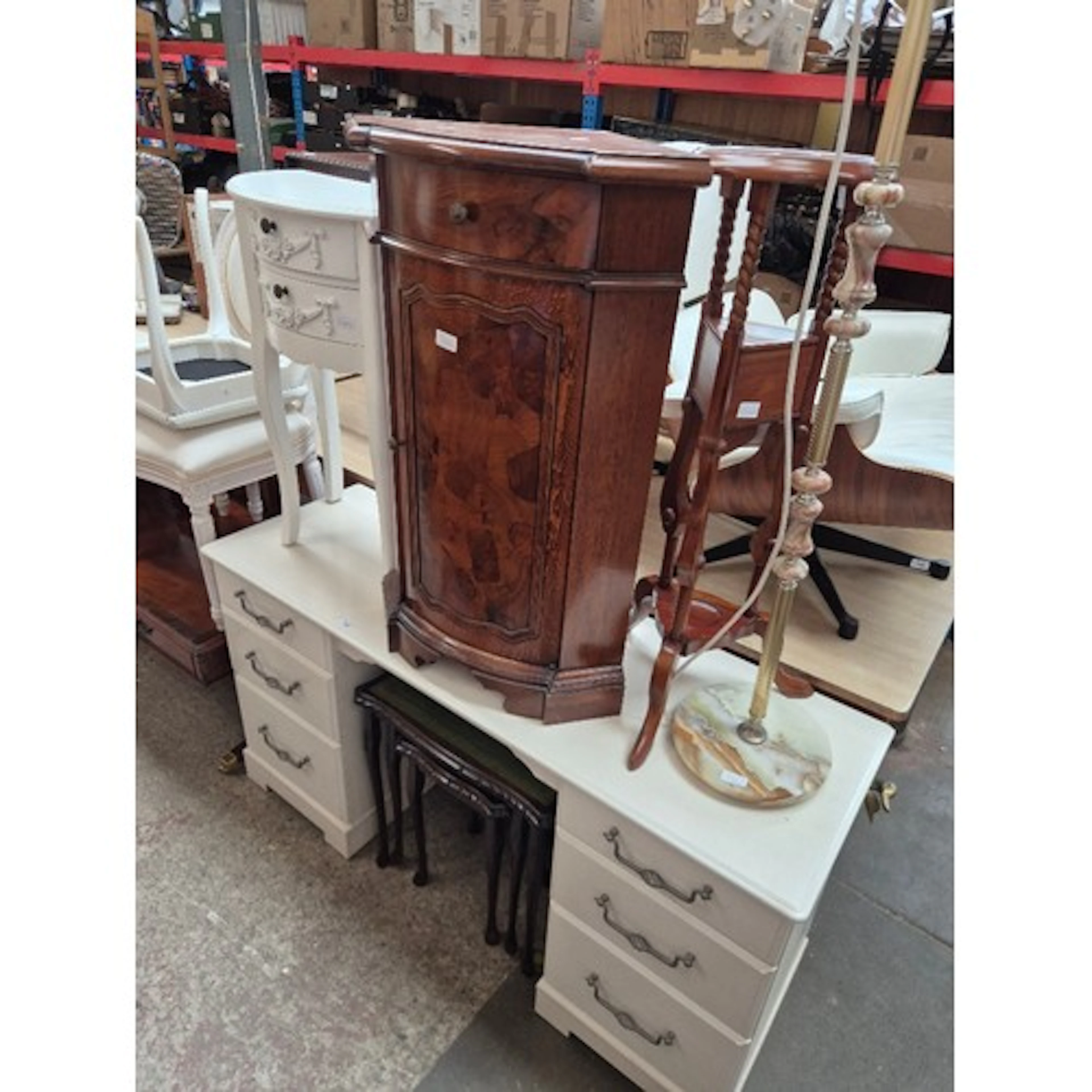 A mixed lot of furniture comprising a white dressing table, ...