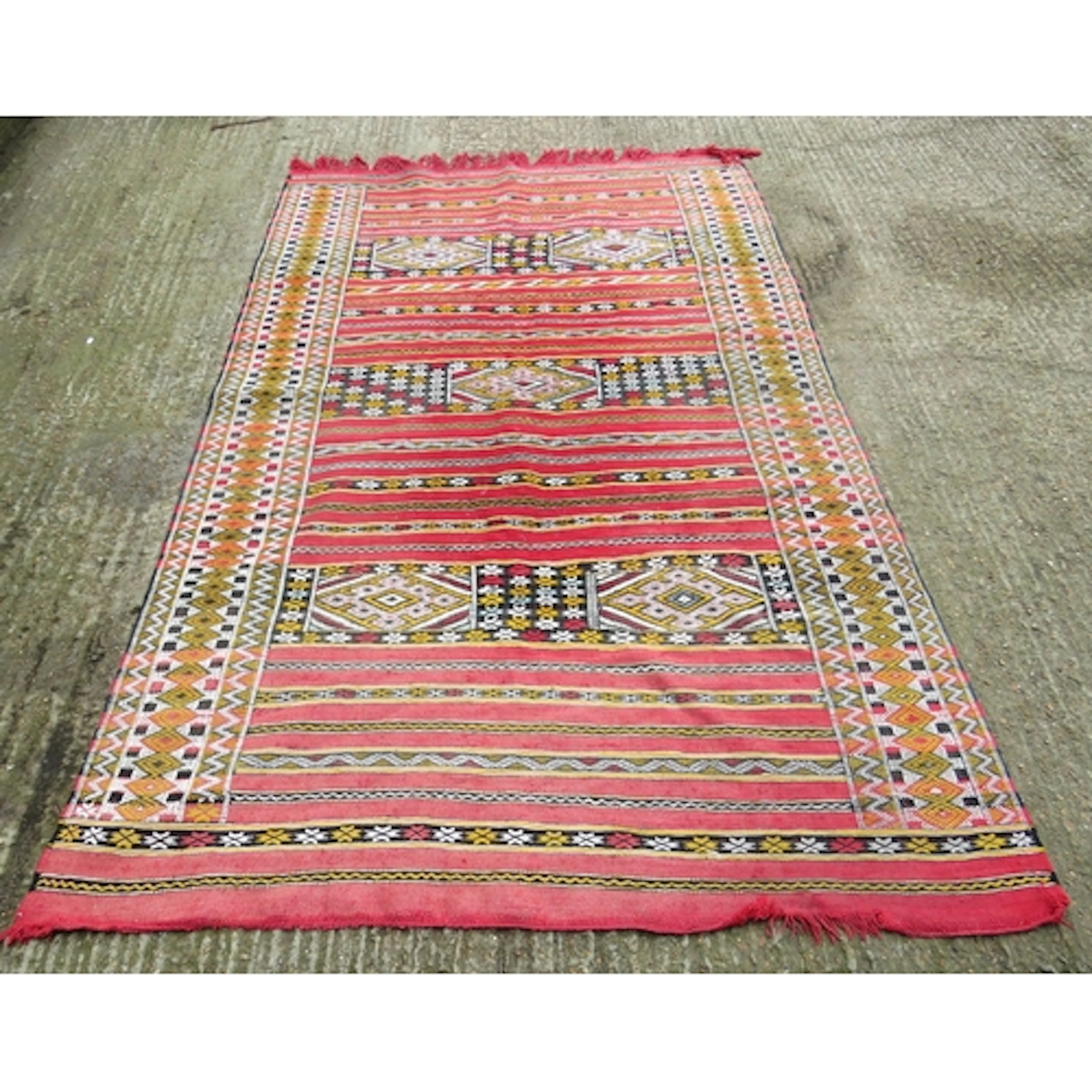 Large Vintage Moroccan Flat Weave Rug in yellow & black appr...