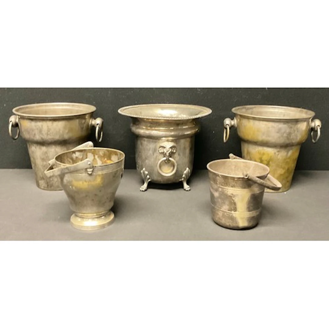 A pair of early 20th century plated wine coolers, swing hand...