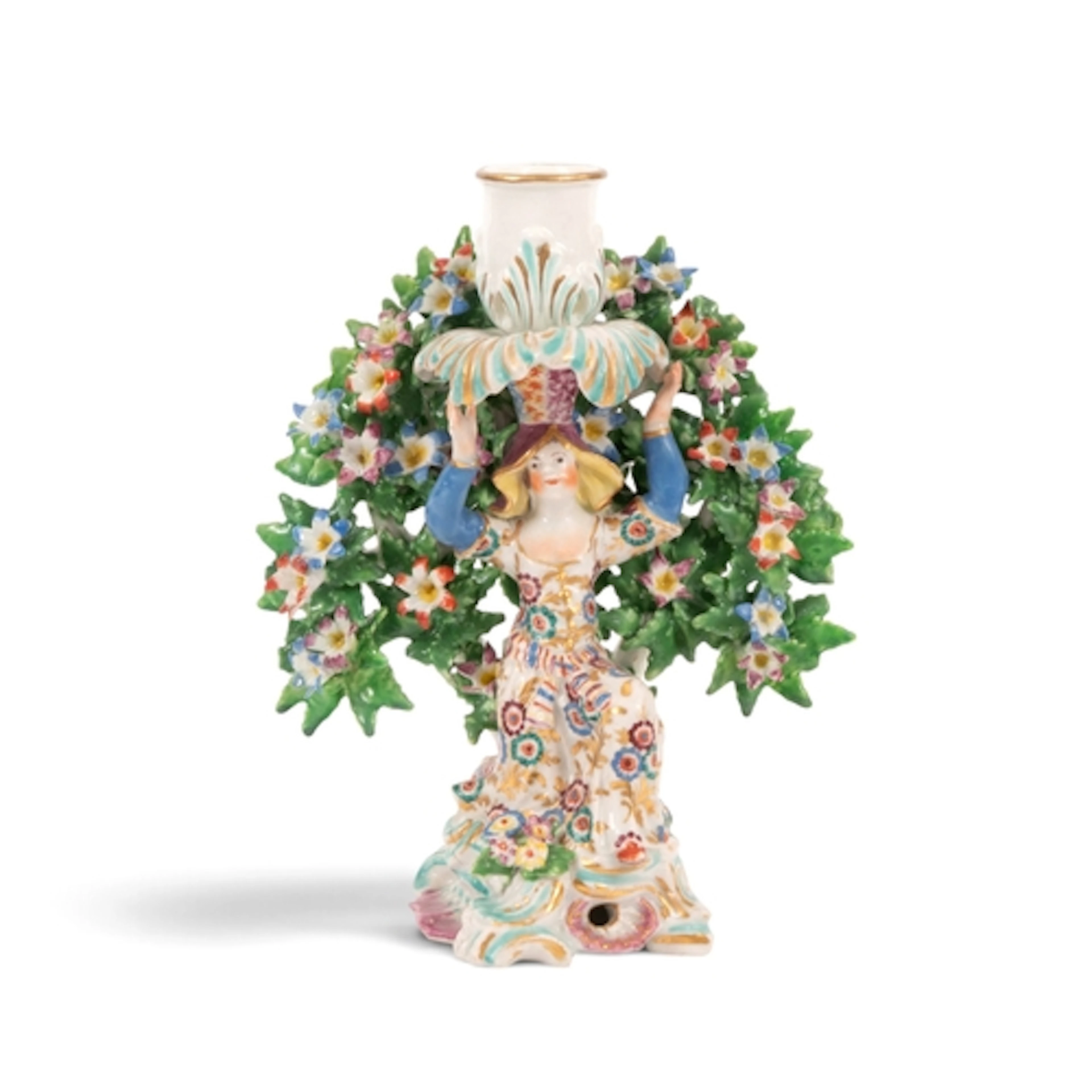 A Bow candlestick figure of a Levantine lady, c.1765, kneeli...