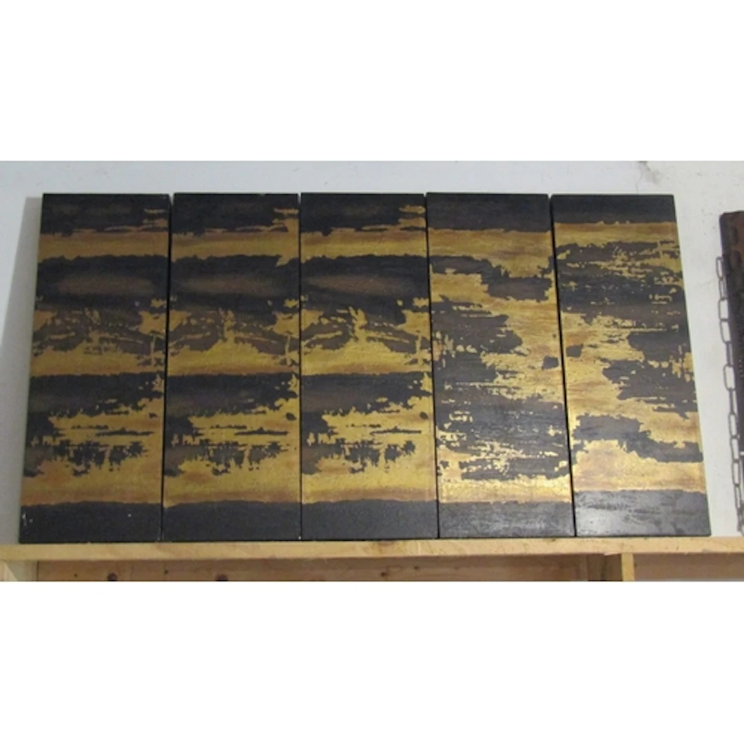 Eastern Gilded and Lacquer Work Five Panel Painting Entire A...