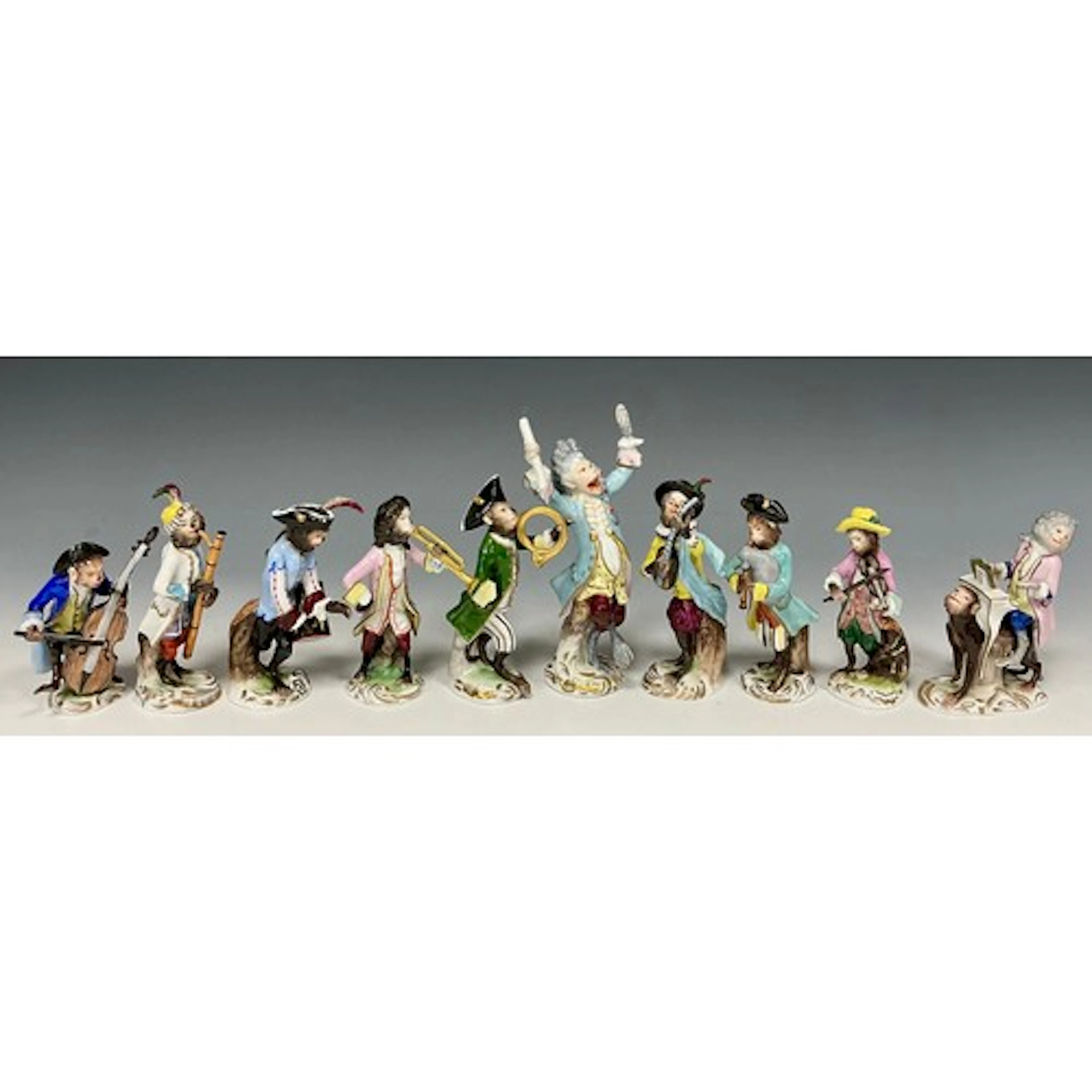 A set of ten Dresden monkey orchestra models, after the orig...