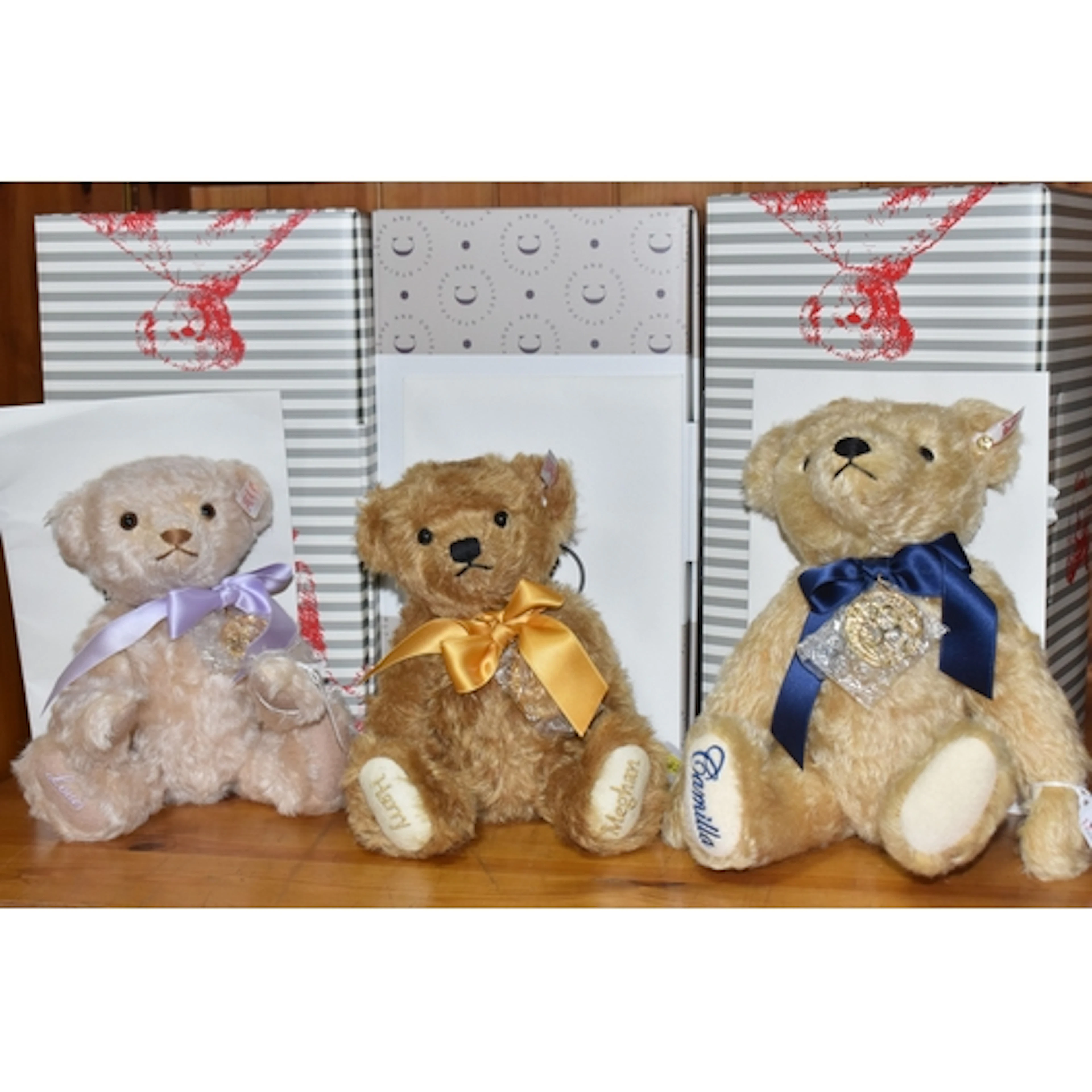 THREE BOXED STEIFF TEDDY BEARS, comprising Queen Camilla no ...