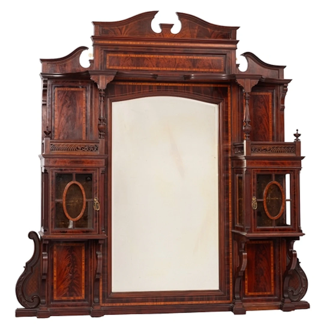 A Victorian mahogany and crossbanded overmantel, late 19th c...